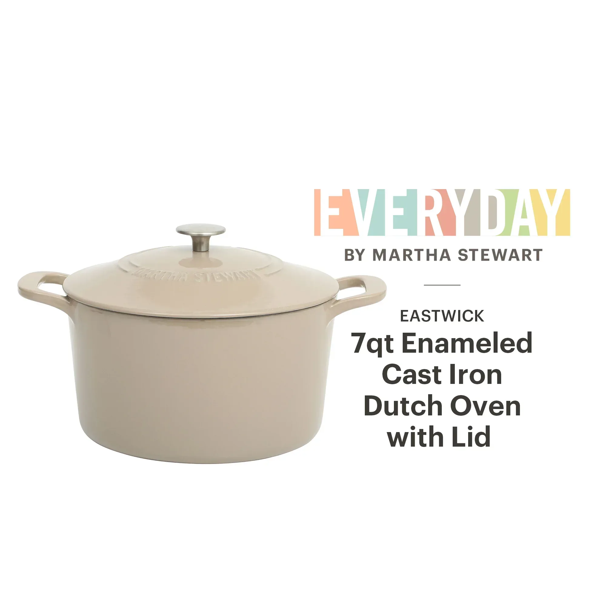 Martha Stewart Everyday Eastwick 7 Quart Enamel on Cast Iron Dutch Oven Taupe - Image 2