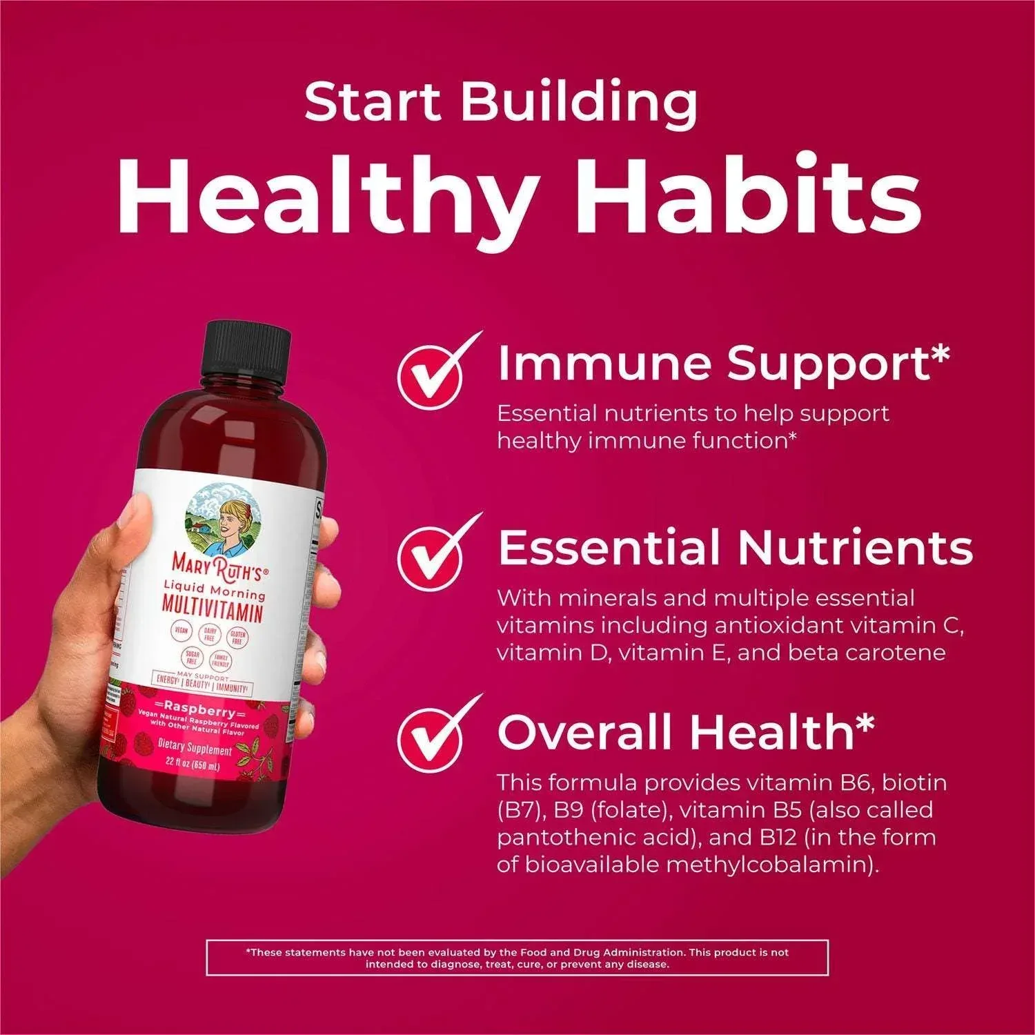 MaryRuth's Liquid Morning Multivitamin, Raspberry, 22 fl. oz., 2 pk. - Image 3