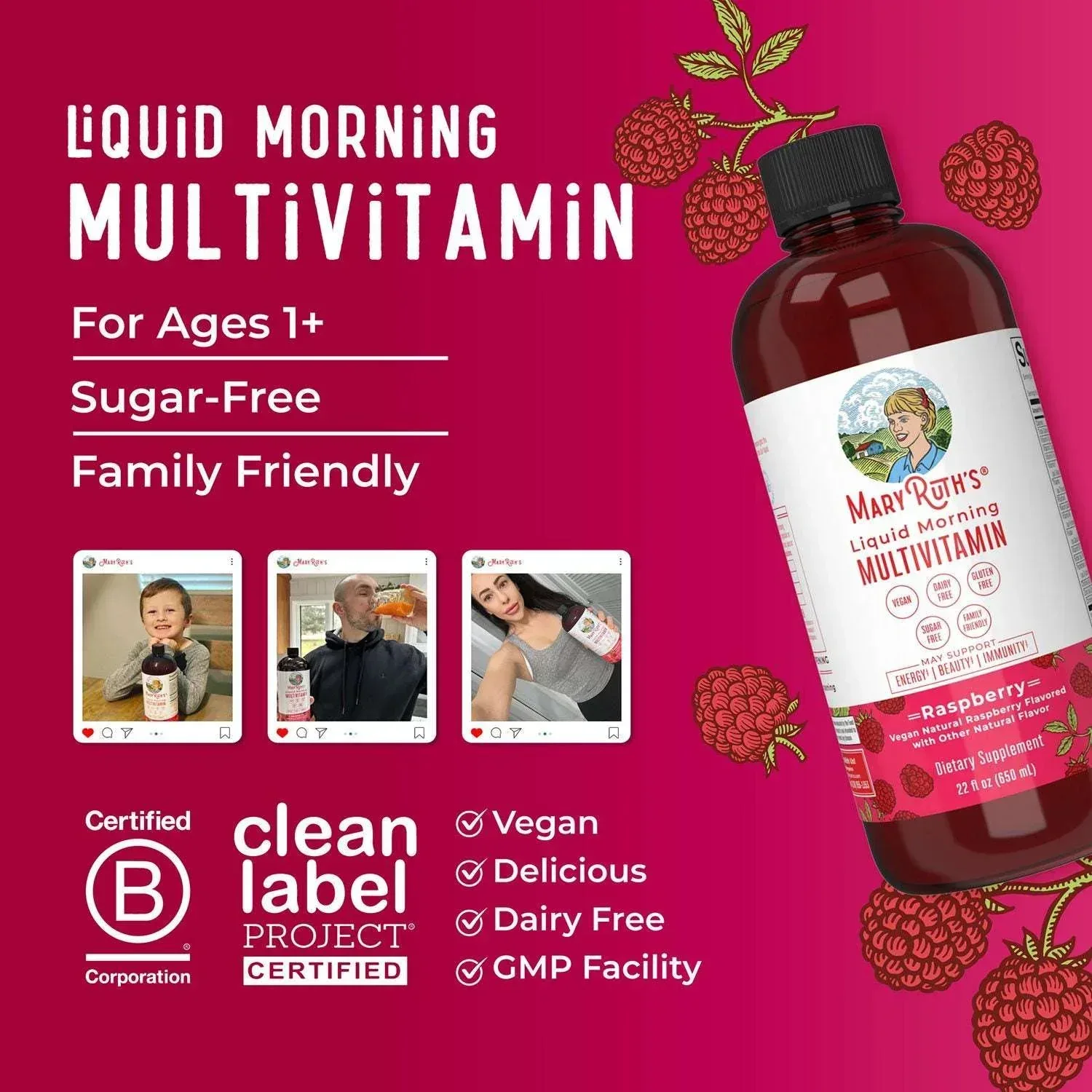MaryRuth's Liquid Morning Multivitamin, Raspberry, 22 fl. oz., 2 pk. - Image 5