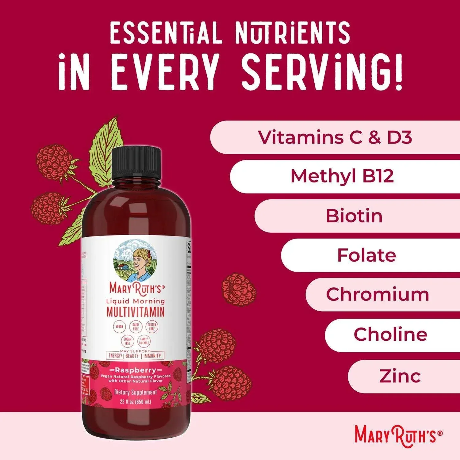 MaryRuth's Liquid Morning Multivitamin, Raspberry, 22 fl. oz., 2 pk. - Image 6