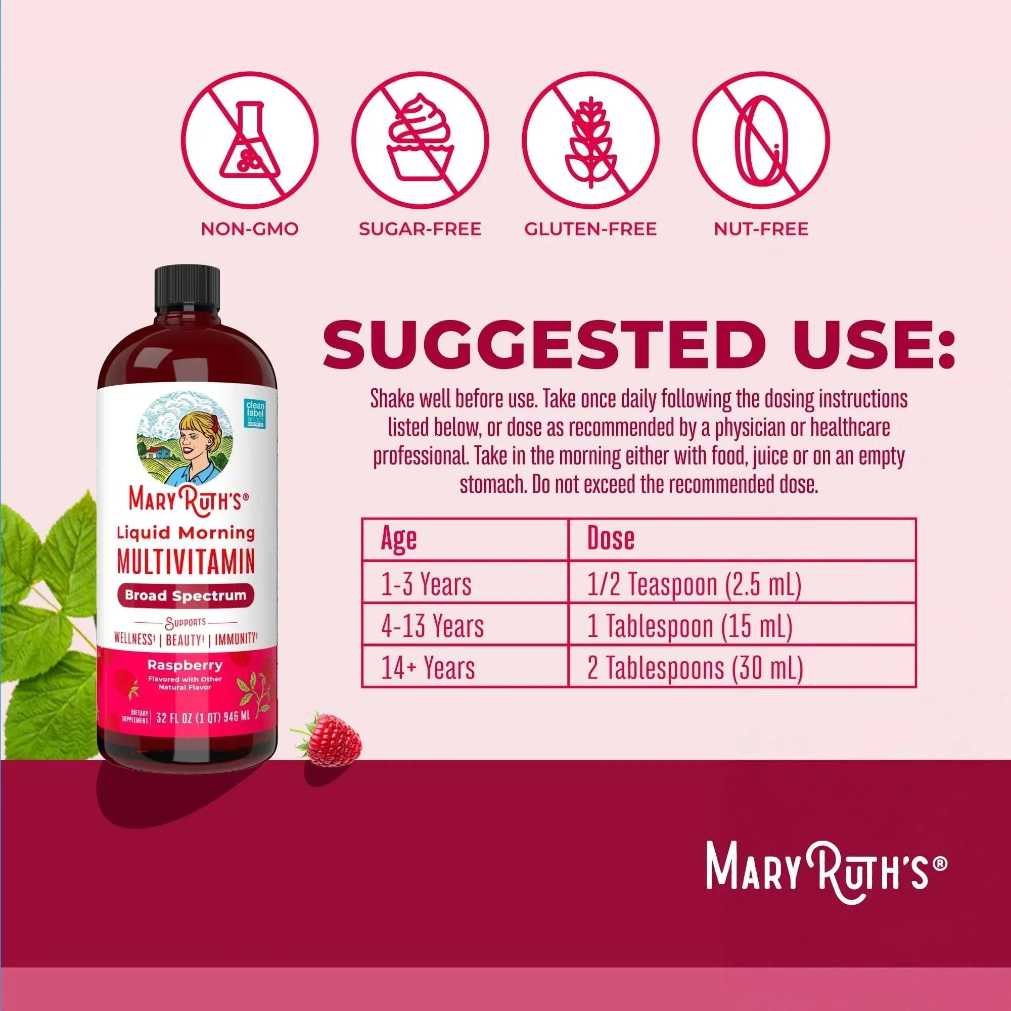 MaryRuth's Morning Multivitamin Liquid, Raspberry, Unisex, 32 Fl Oz, Vegan, Non-GMO, Vitamins C and D - Image 9