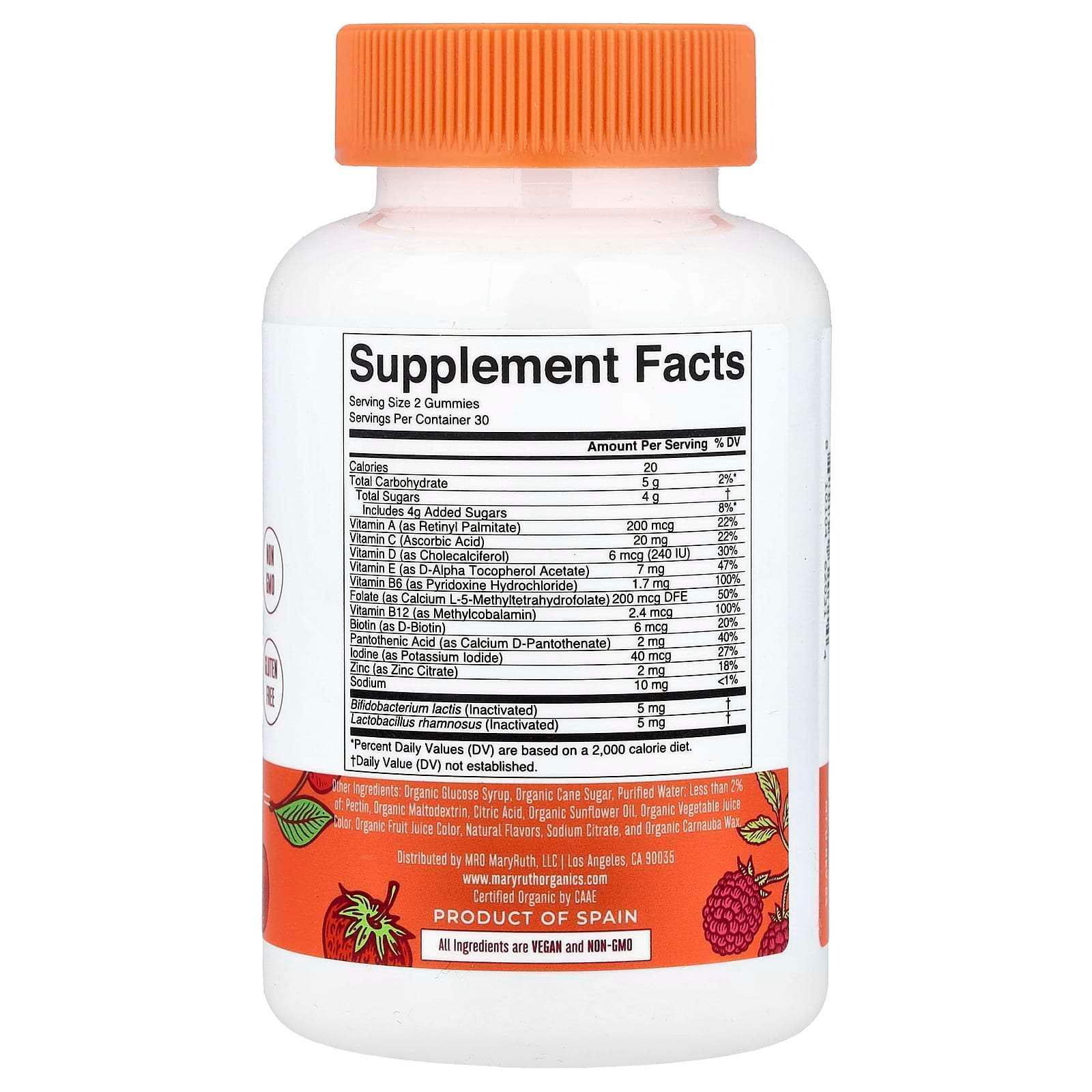 MaryRuth's, Organic Kids Multivitamin & Postbiotics Gummies, Mixed Berry & Cherry, 60 Gummies - Image 2