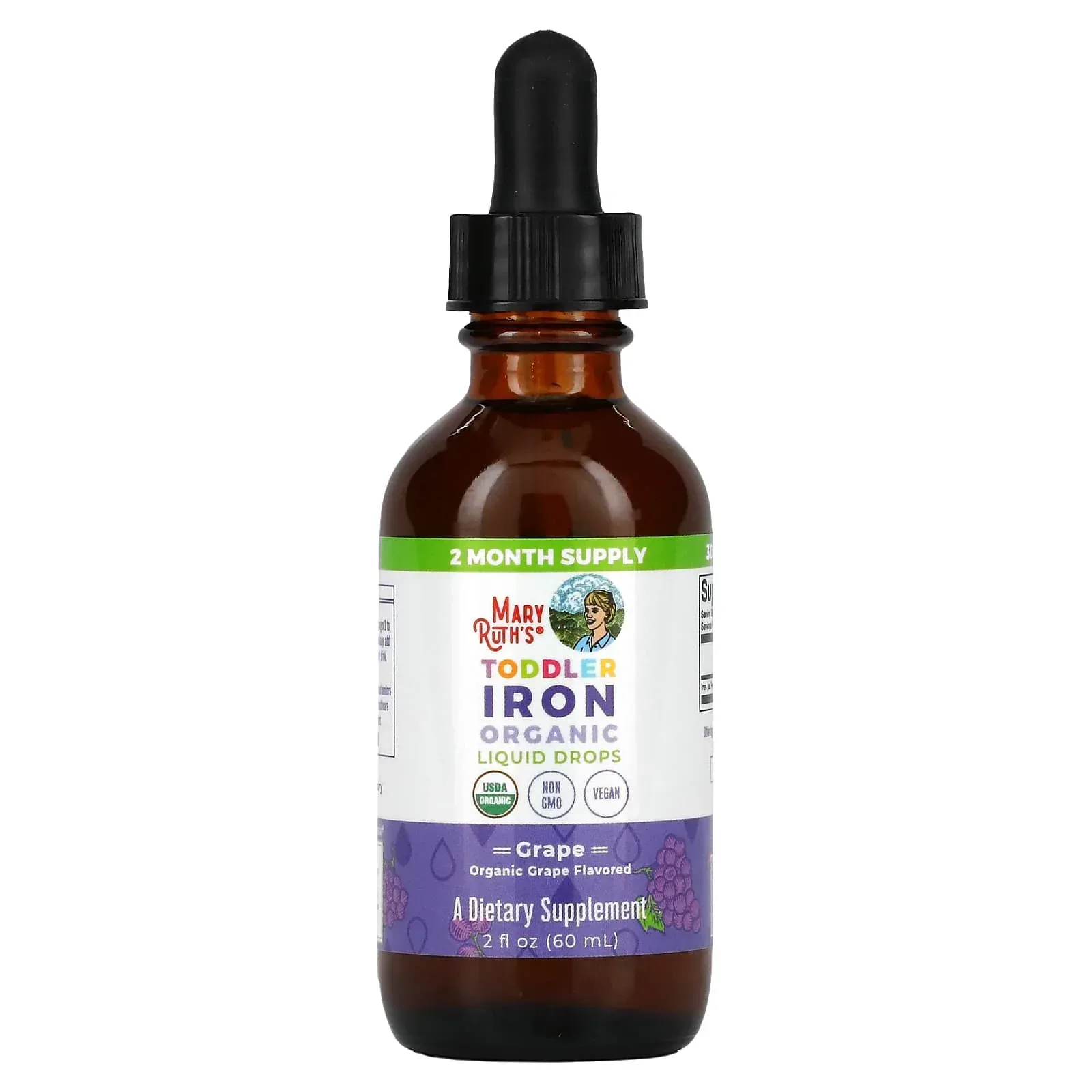 MaryRuth's, Toddler Iron Organic Liquid Drops, 1-3 Years, Grape, 3.5 mg, 2 fl oz (60 ml) - Image 4