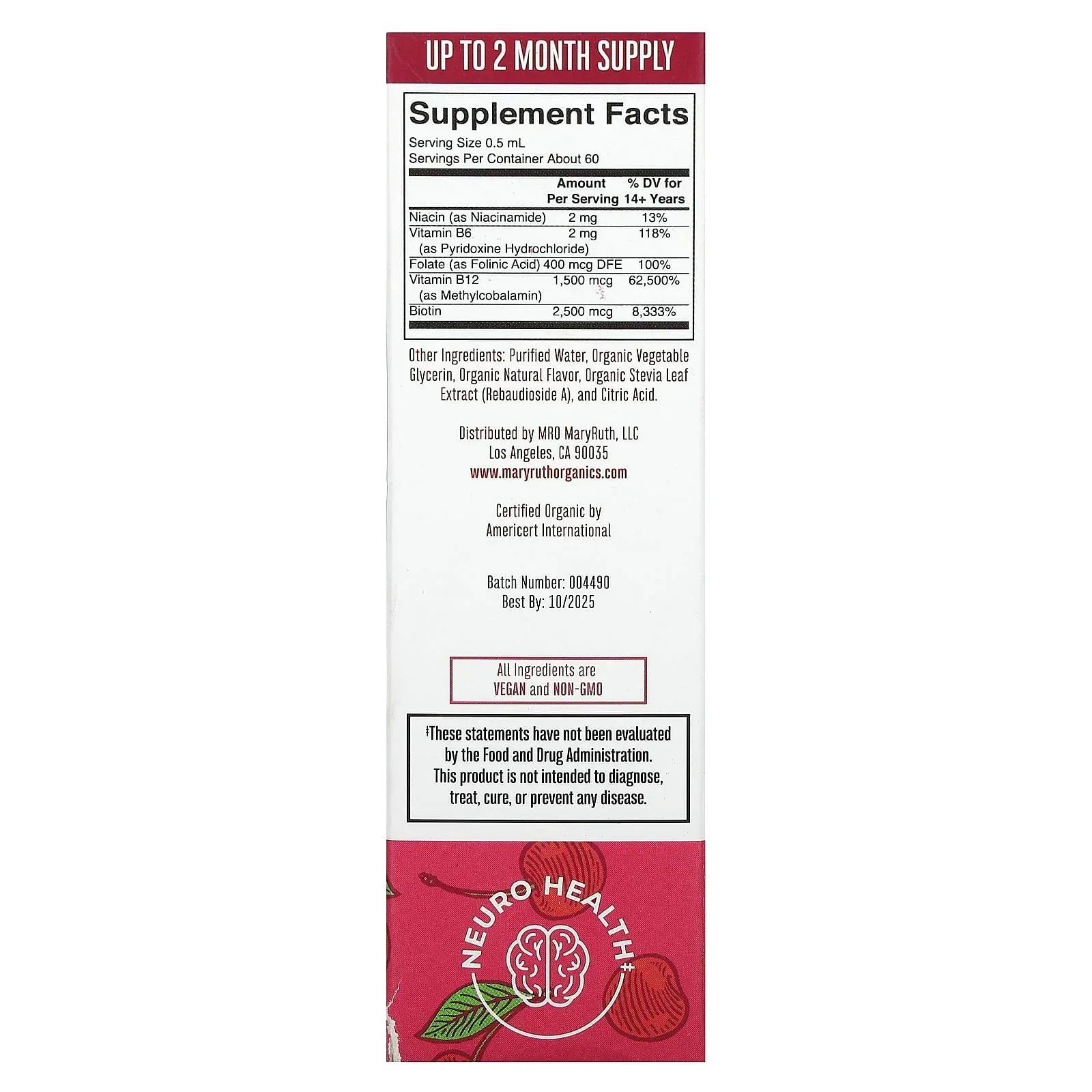 MaryRuth's, Vegan B Complex Liquid Drops, Cherry, 1 fl oz (30 ml) - Image 2