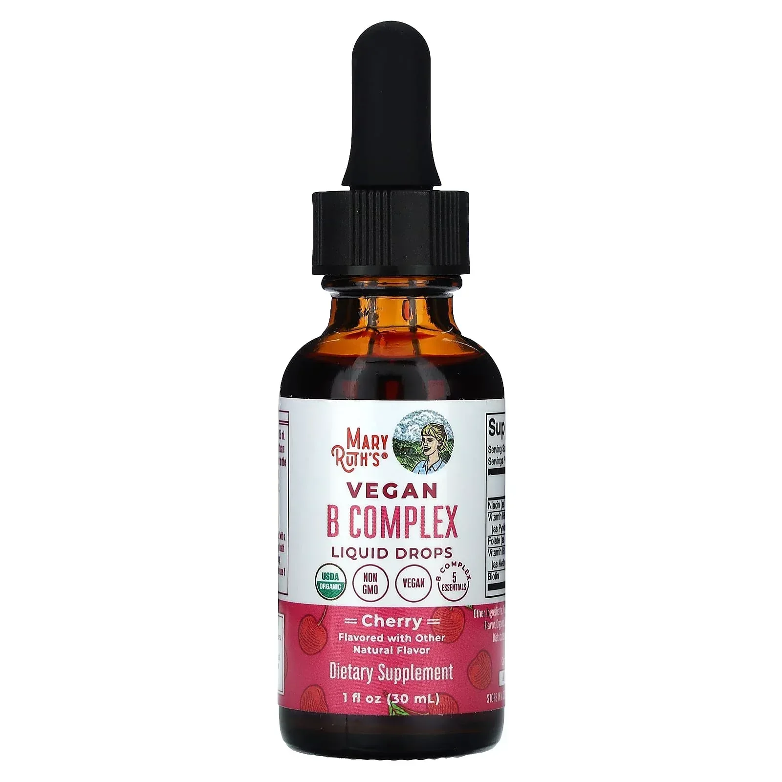 MaryRuth's, Vegan B Complex Liquid Drops, Cherry, 1 fl oz (30 ml) - Image 3