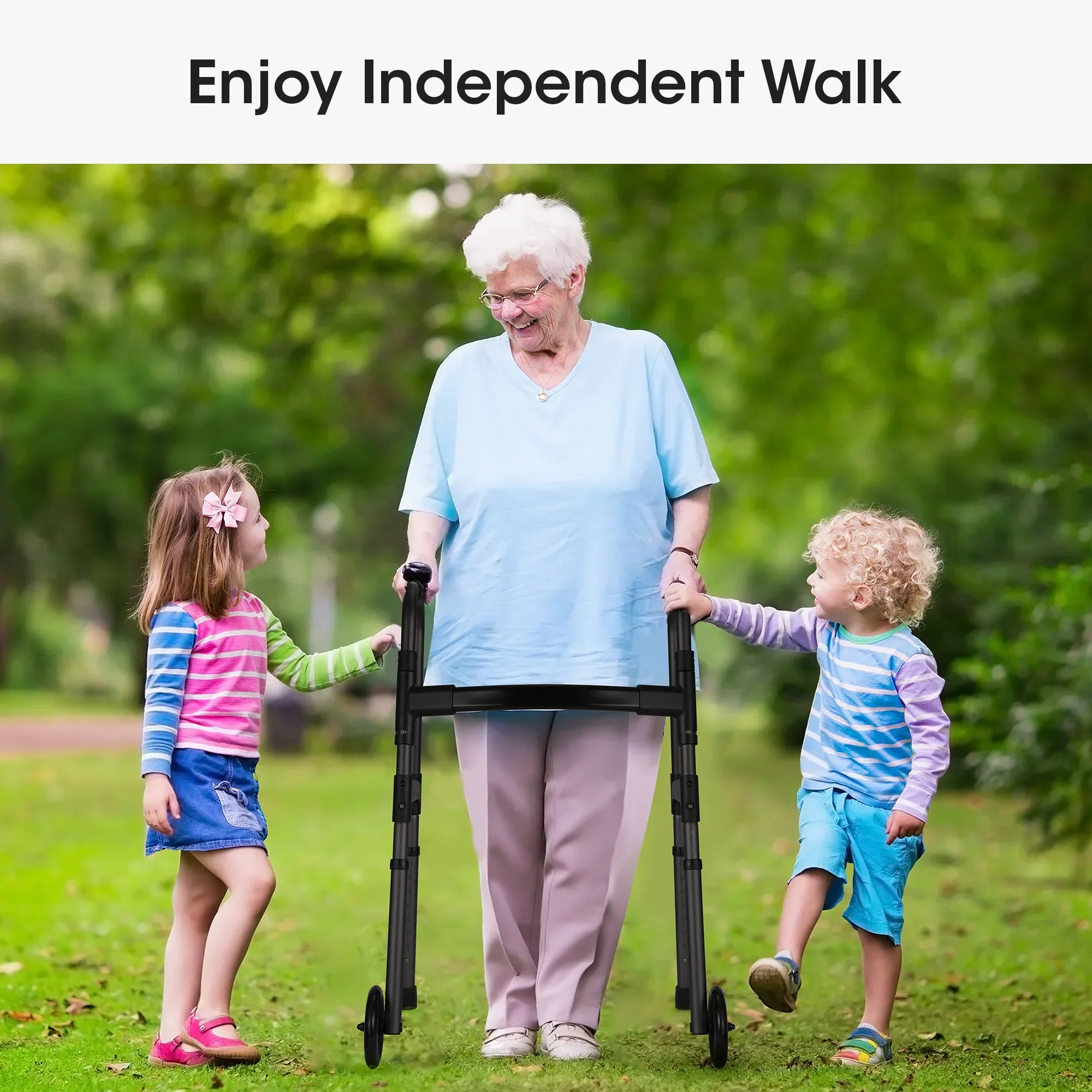 MaxKare Folding Walker with Wheels, 8 Levels Adjustable Height 30.5"-37.5", 300lbs Weight Capacity, Lightweight, for Senior, Black - Image 9