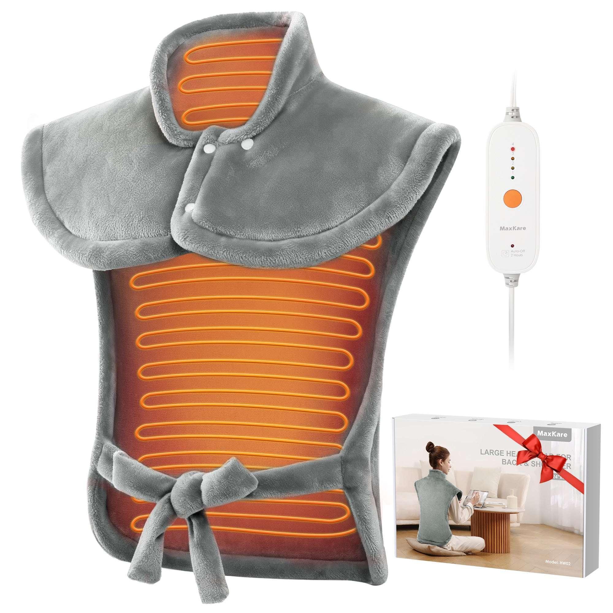 MaxKare Large Heating Pad with 4 Heat Settings & Auto Shut-off for Full Body Stress Relief, 24"x33"- Gray