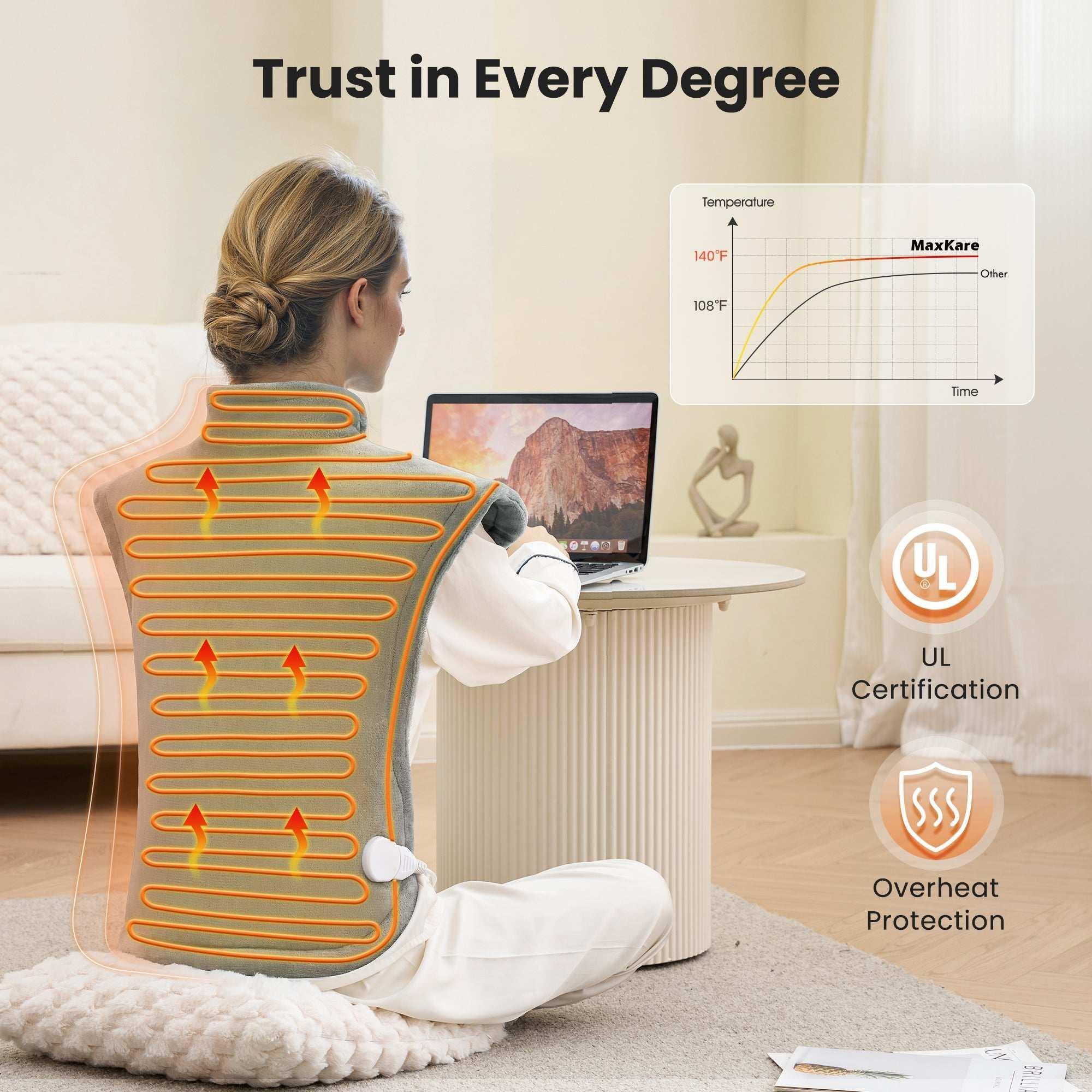 MaxKare Large Heating Pad with 4 Heat Settings & Auto Shut-off for Full Body Stress Relief, 24"x33"- Gray - Image 11