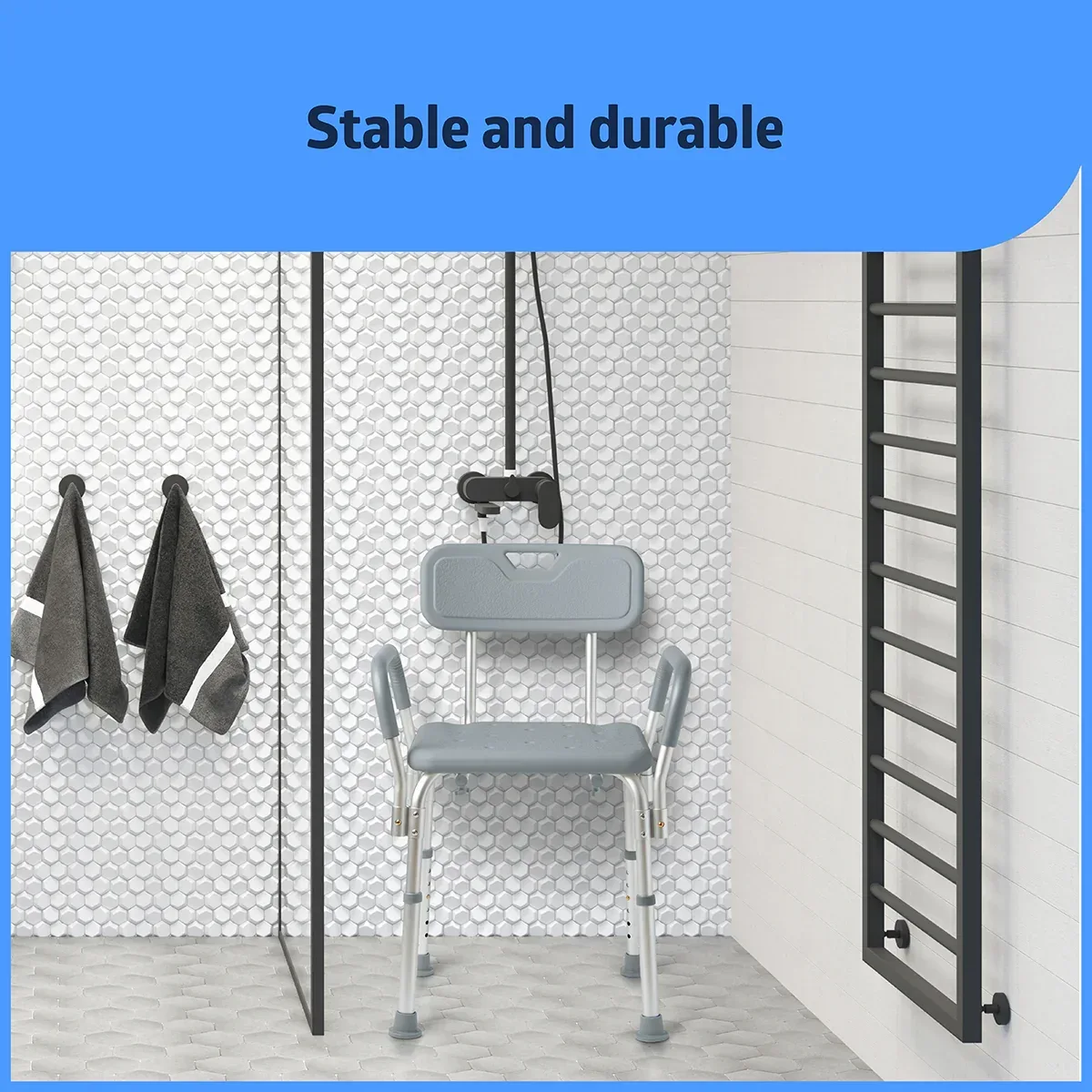 Medline Bath Chair and Shower Chair with Back and Armrests for Elderly, 13.5-In Seat, 350 lb Weight Capacity, Gray - Image 5
