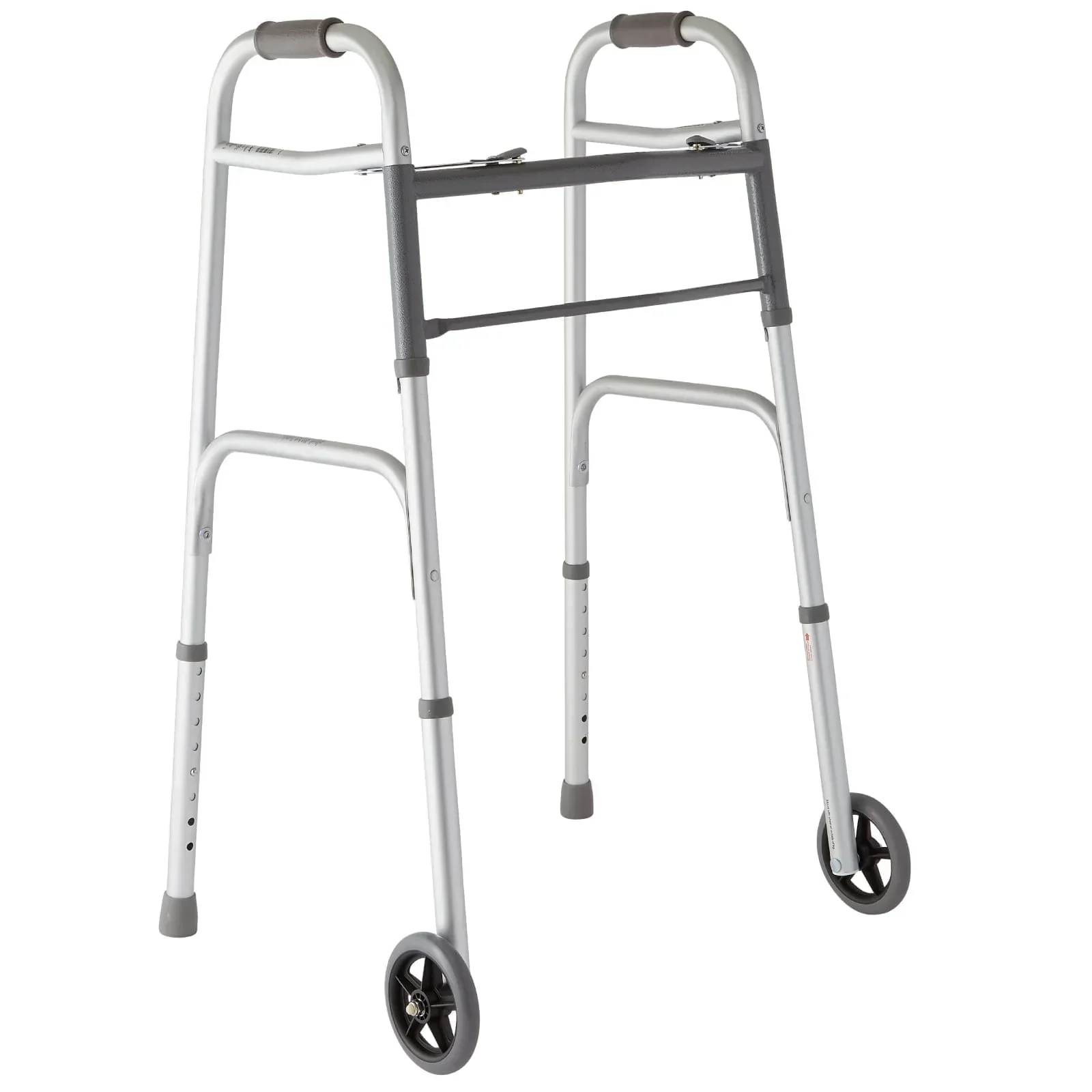 Medline Lightweight Folding Walker for Seniors with 5-Inch Wheels, Steel, Silver, 300 lb Weight Capacity