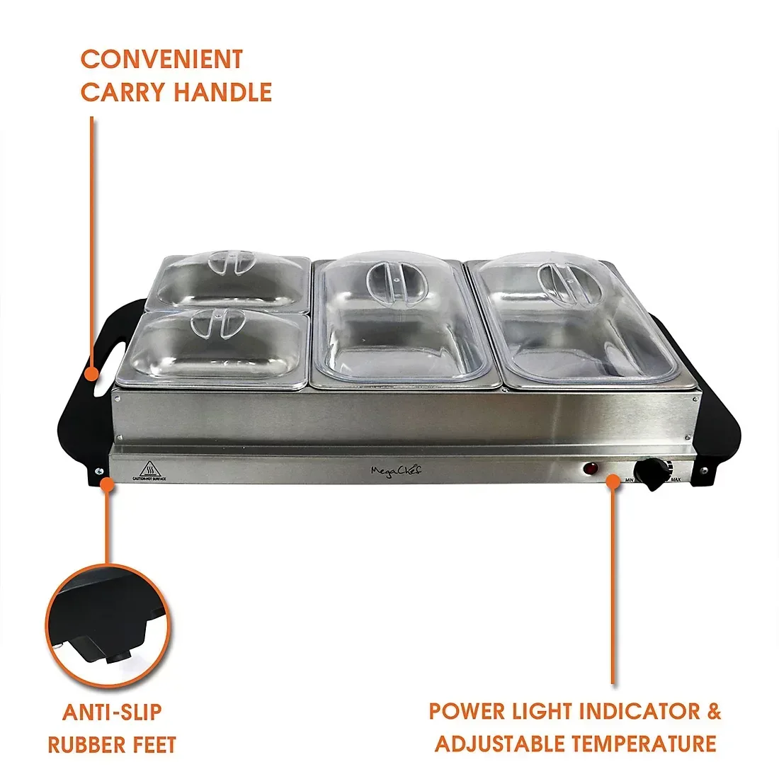 MegaChef Buffet Server & Food Warmer with Removable Sectional Trays - Image 5
