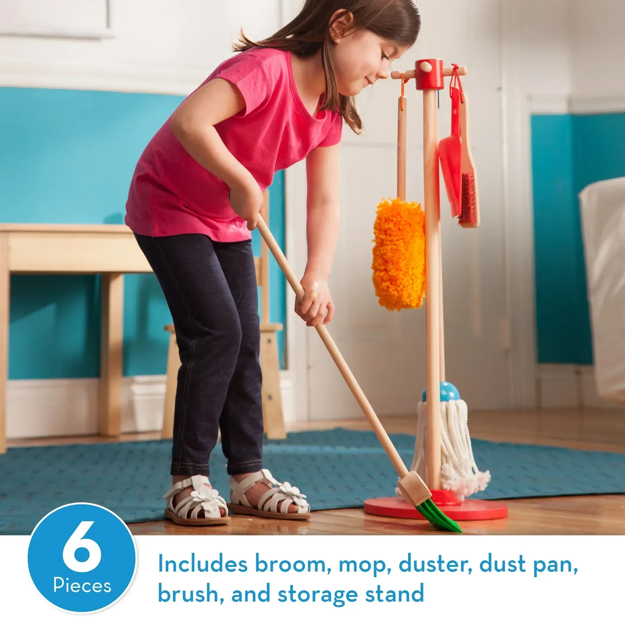 Melissa & Doug Dust! Sweep! Mop! 6-Pc Wood Pretend Play Preschool Cleaning Set - FSC Certified - Image 2