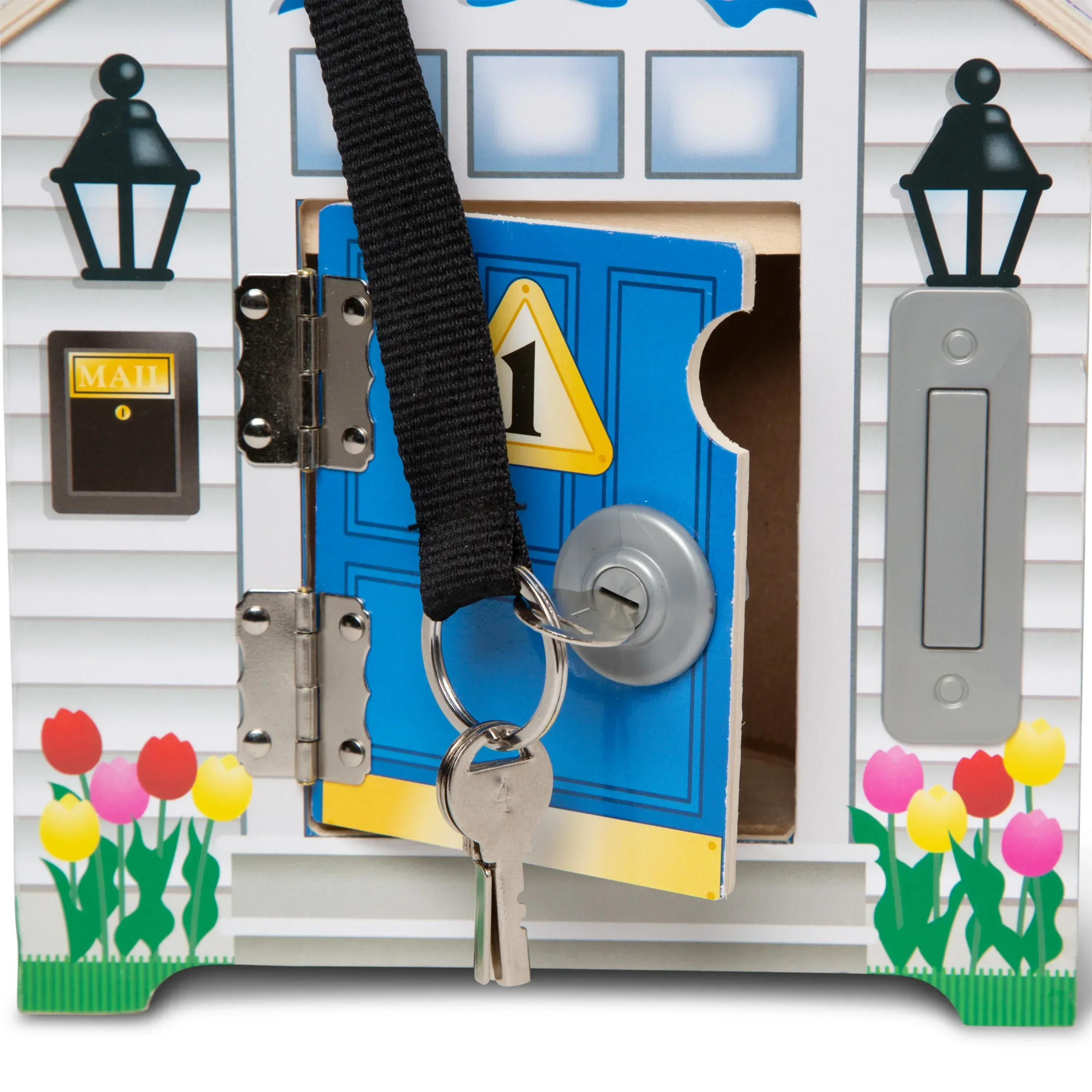 Melissa & Doug Take-Along Wooden Doorbell Dollhouse - Doorbell Sounds, Keys, 4 Poseable Wooden Dolls - Image 4