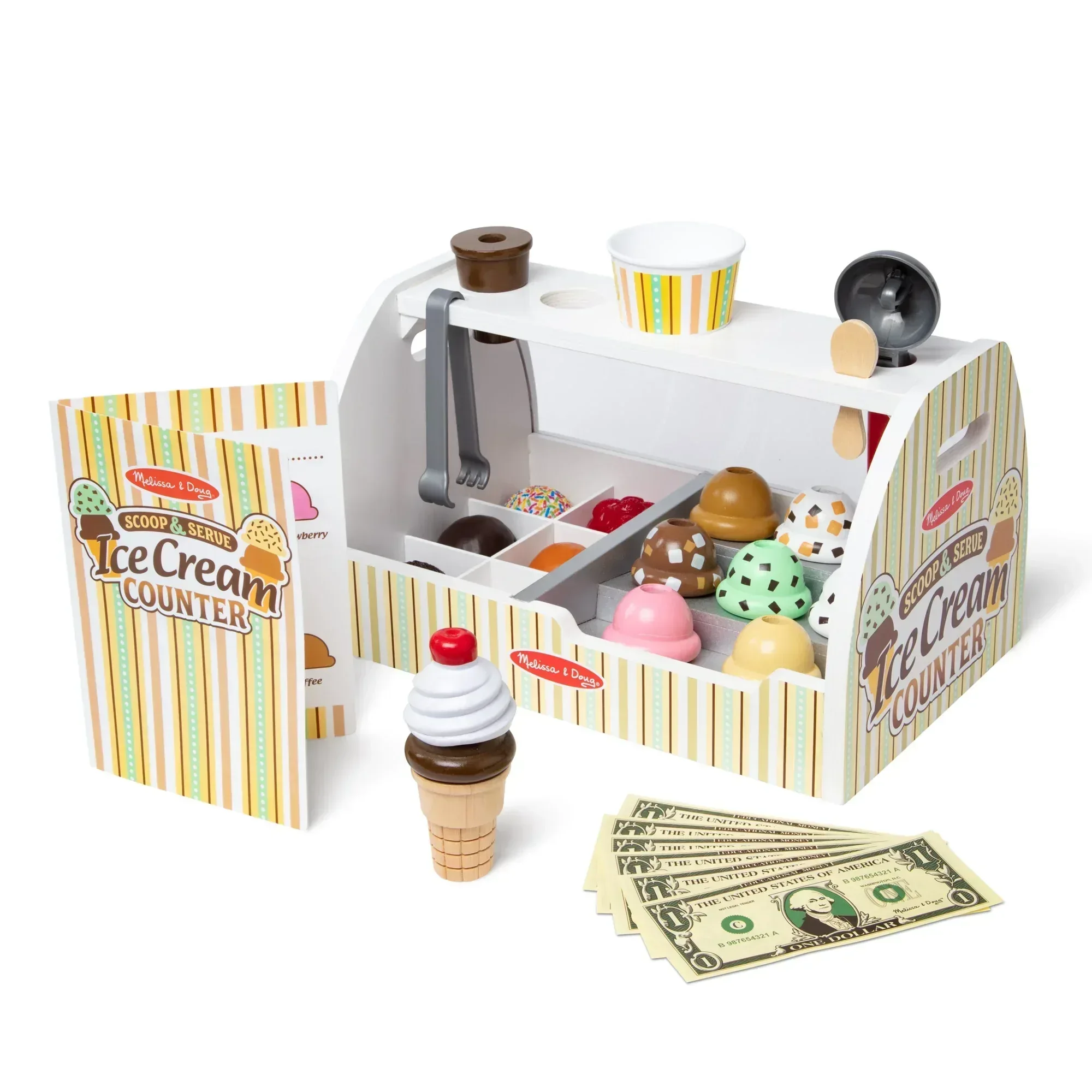 Melissa & Doug Wooden Scoop and Serve Ice Cream Counter With Play Food and Accessories (28 Pcs) - Image 4
