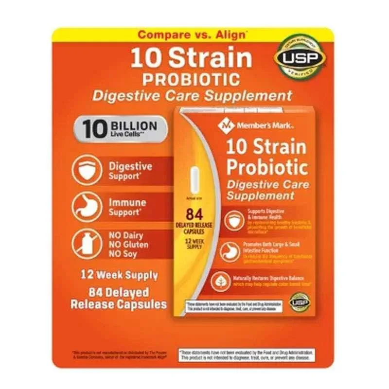 Member'S Mark 10-Strain Probiotic Digestive Care Supplement Capsules (84 Ct.)