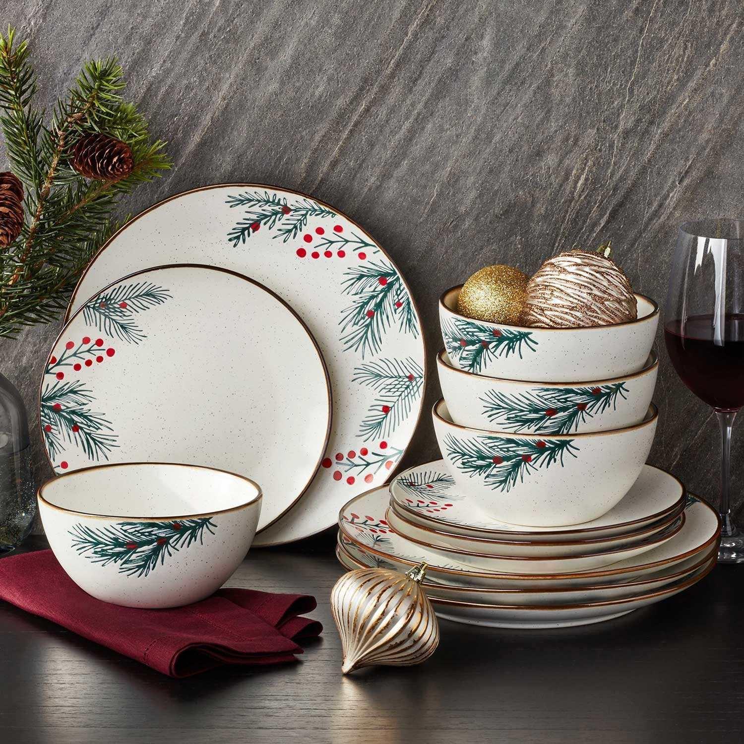 Member's Mark 12-Piece Stoneware Holiday Dinnerware Set - Image 5