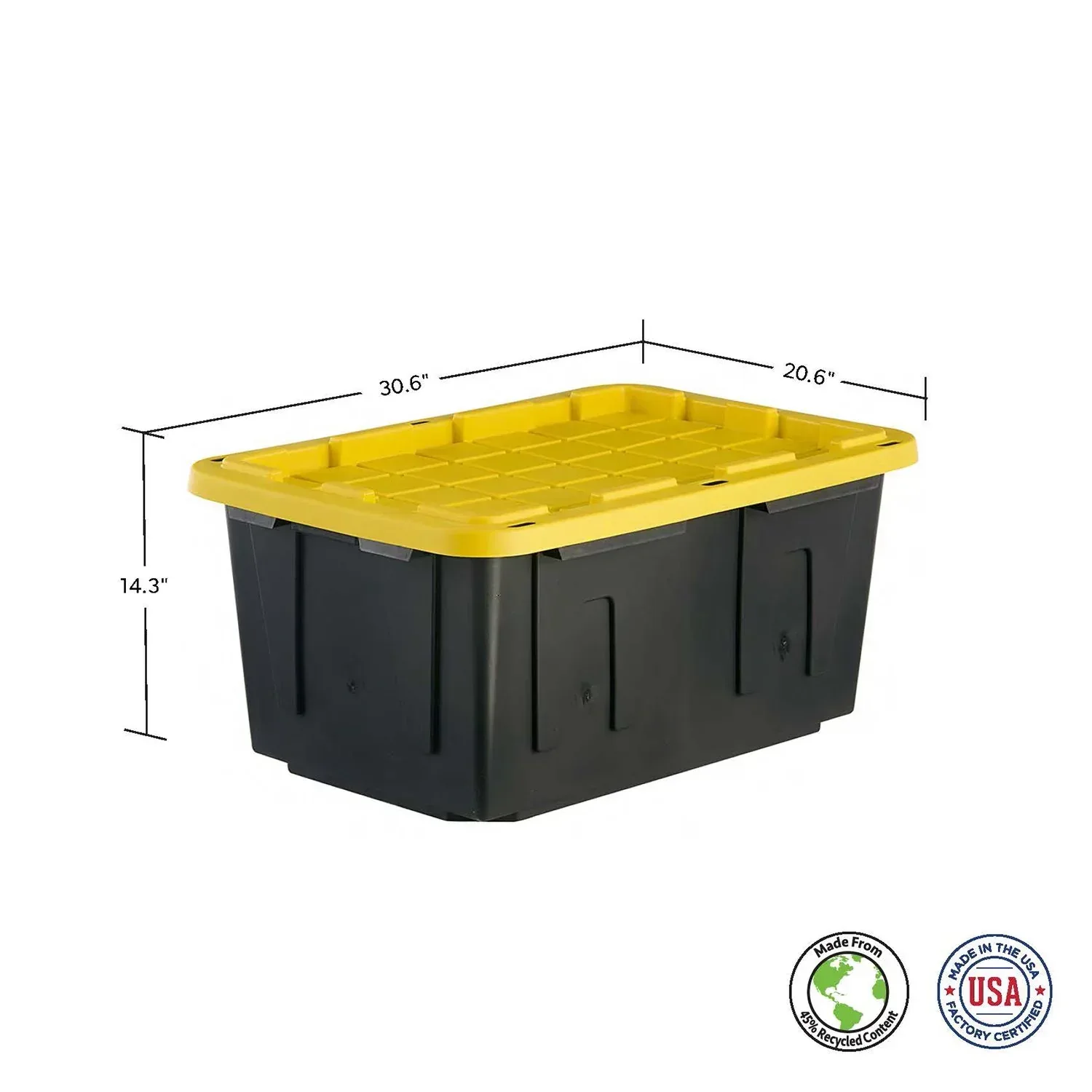 Member's Mark 27 Gallon Heavy-Duty Black and Yellow Storage Tote, 20.6" D x 30.6" W x 14.3" H - Image 2
