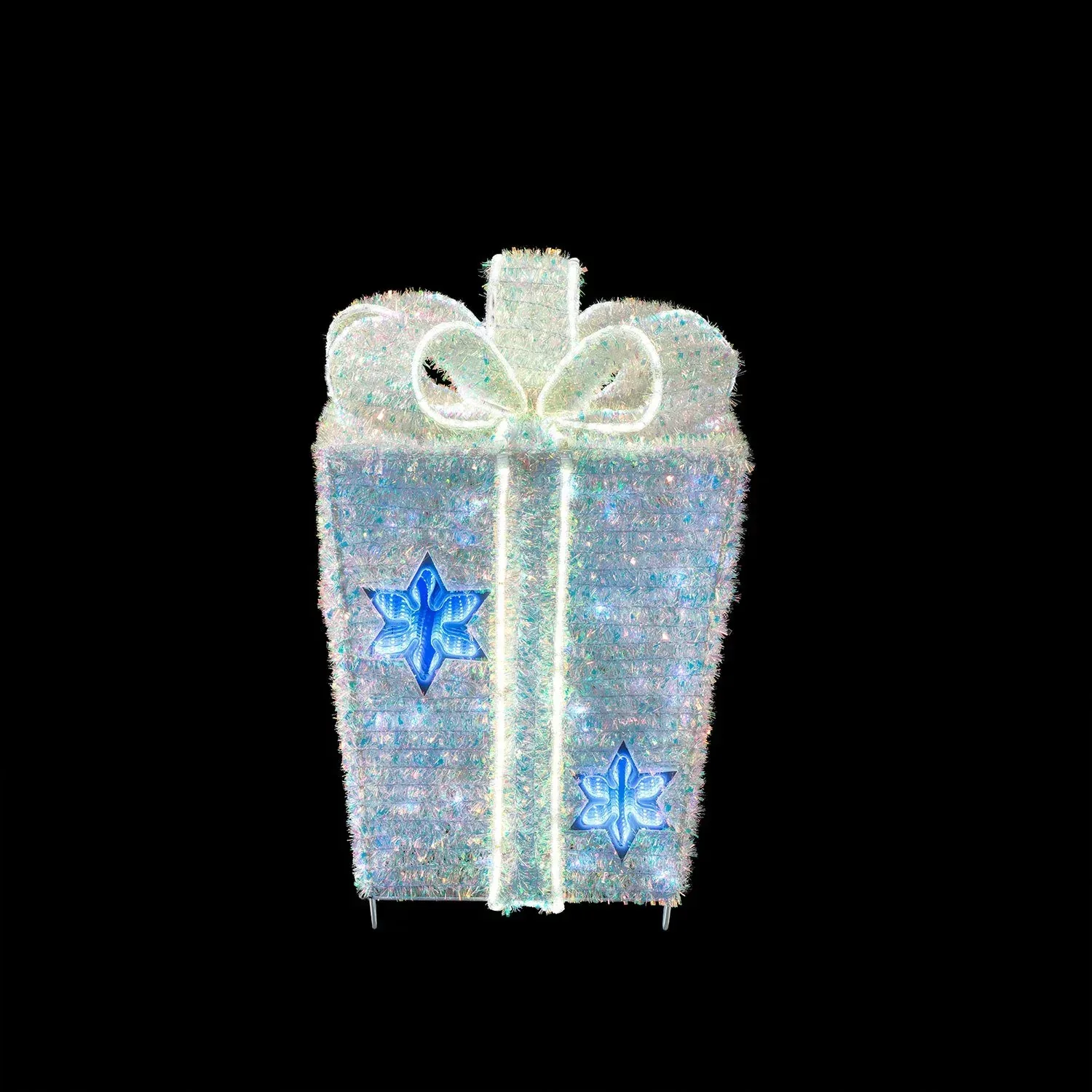 Member's Mark 32" Pre-Lit Iridescent Twinkle Tinsel Gift Box Decor - Image 3