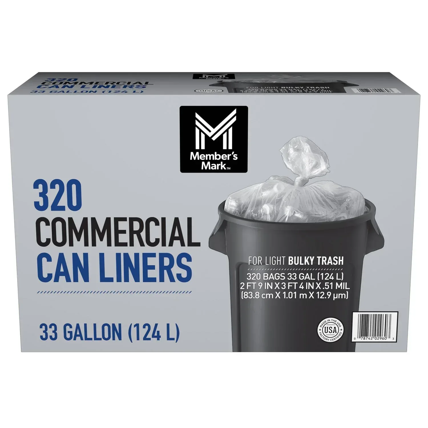 Member's Mark 33 Gallon Commercial Can Liners, 320 ct.