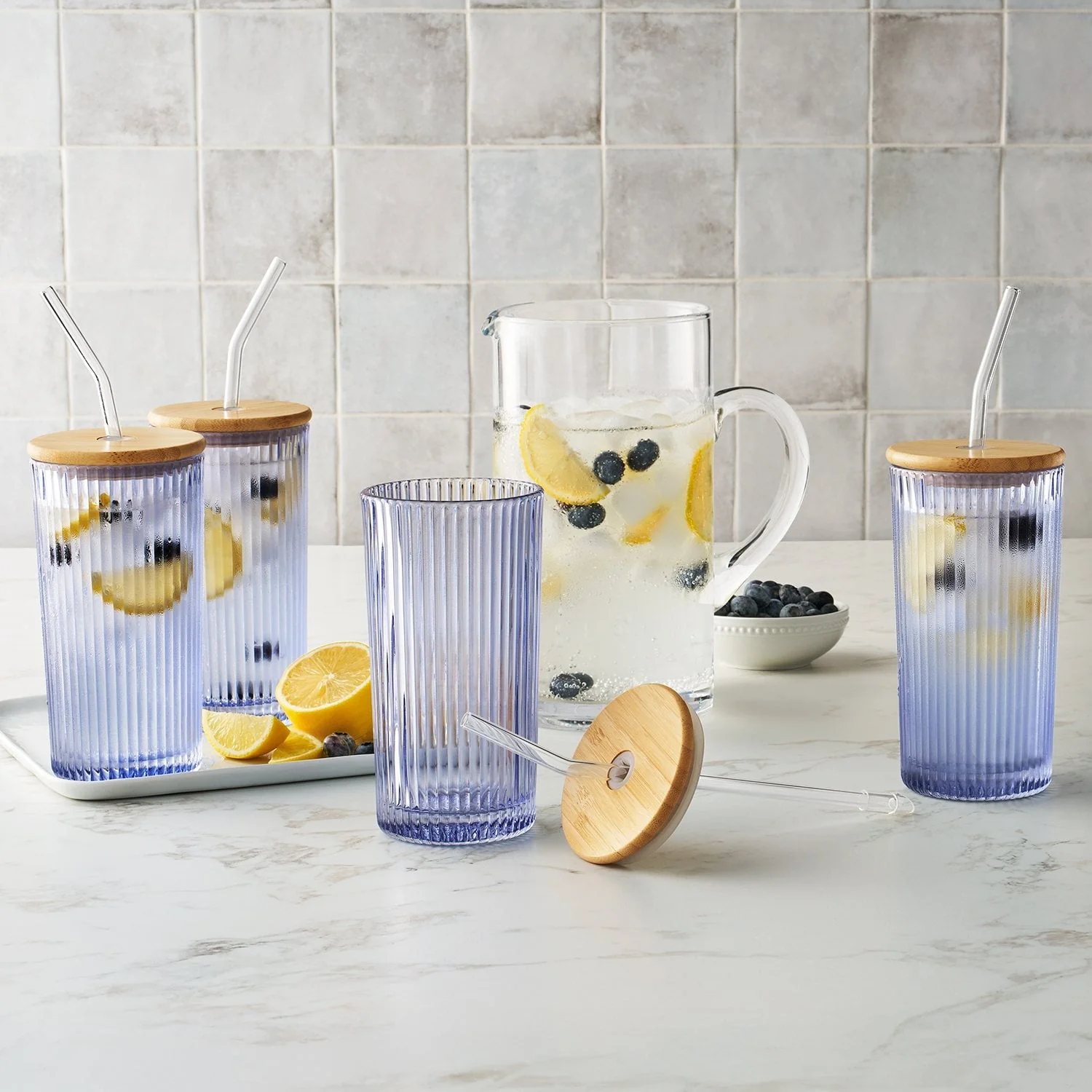 Member's Mark 4-Pack Glass Tumblers with Bamboo Lids - Image 5