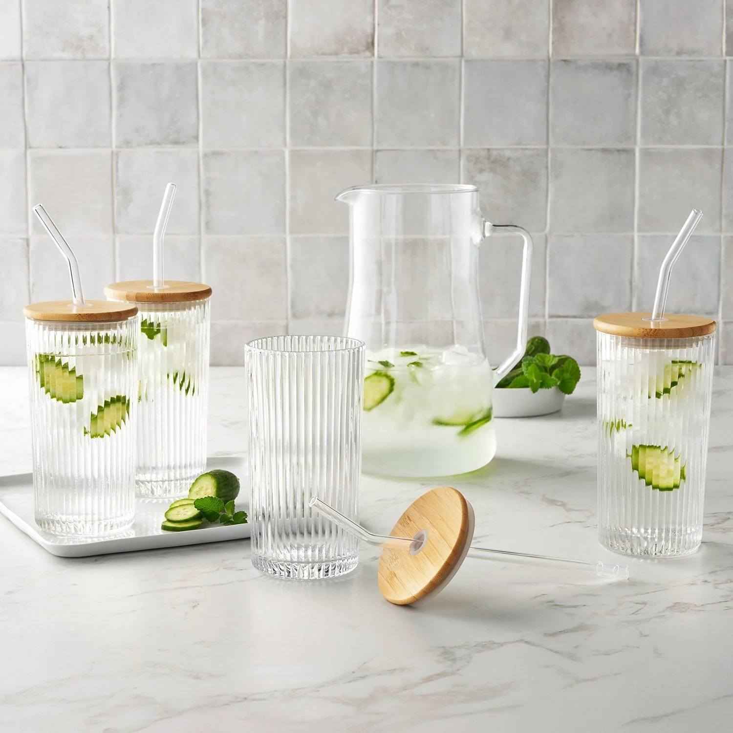 Member's Mark 4-Pack Glass Tumblers with Bamboo Lids - Image 6