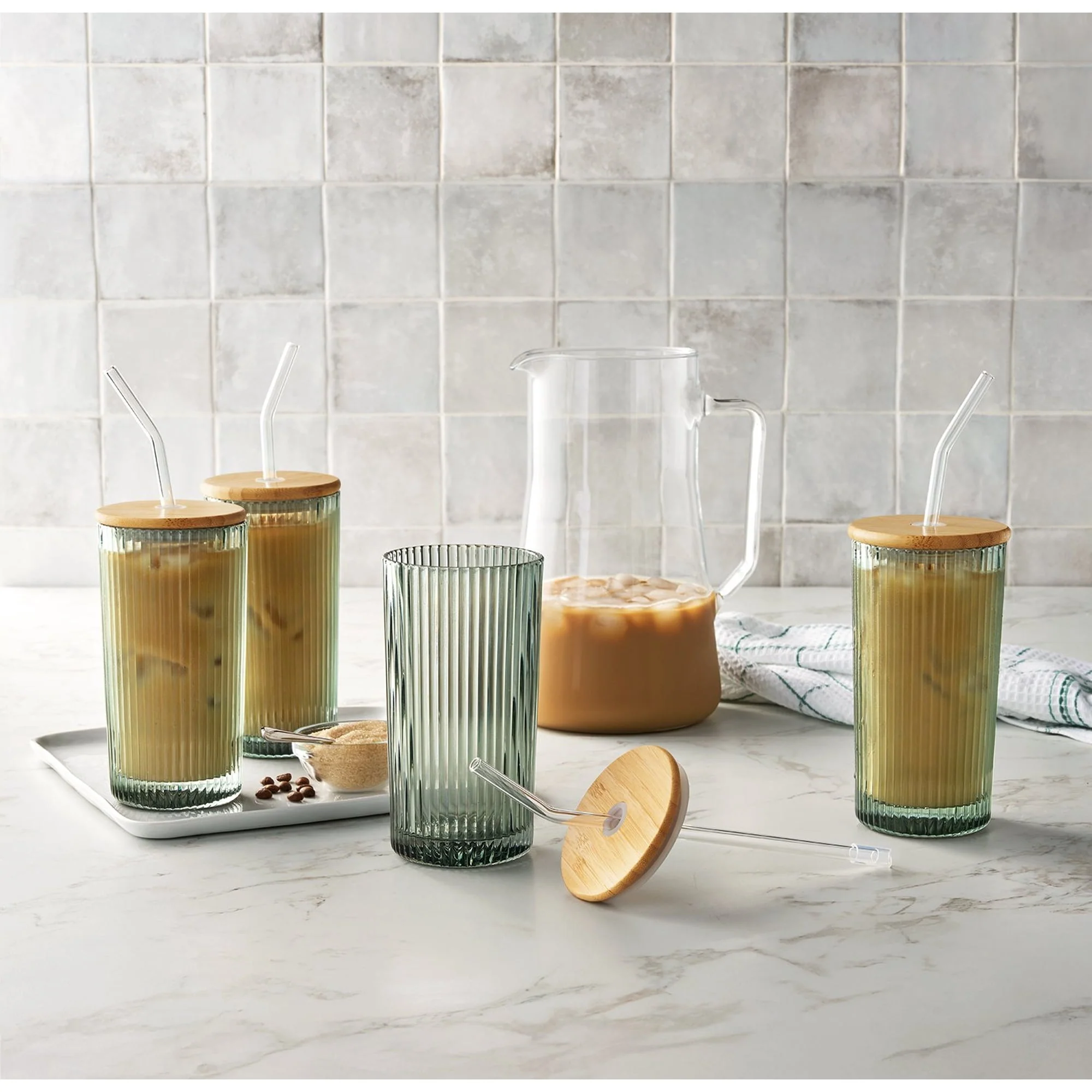 Member's Mark 4-Pack Glass Tumblers with Bamboo Lids - Image 7