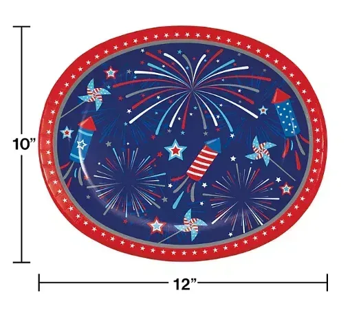 Member's Mark 4th of July Fireworks and Rockets Oval Plates, 10" x 12", 50 ct. - Image 3