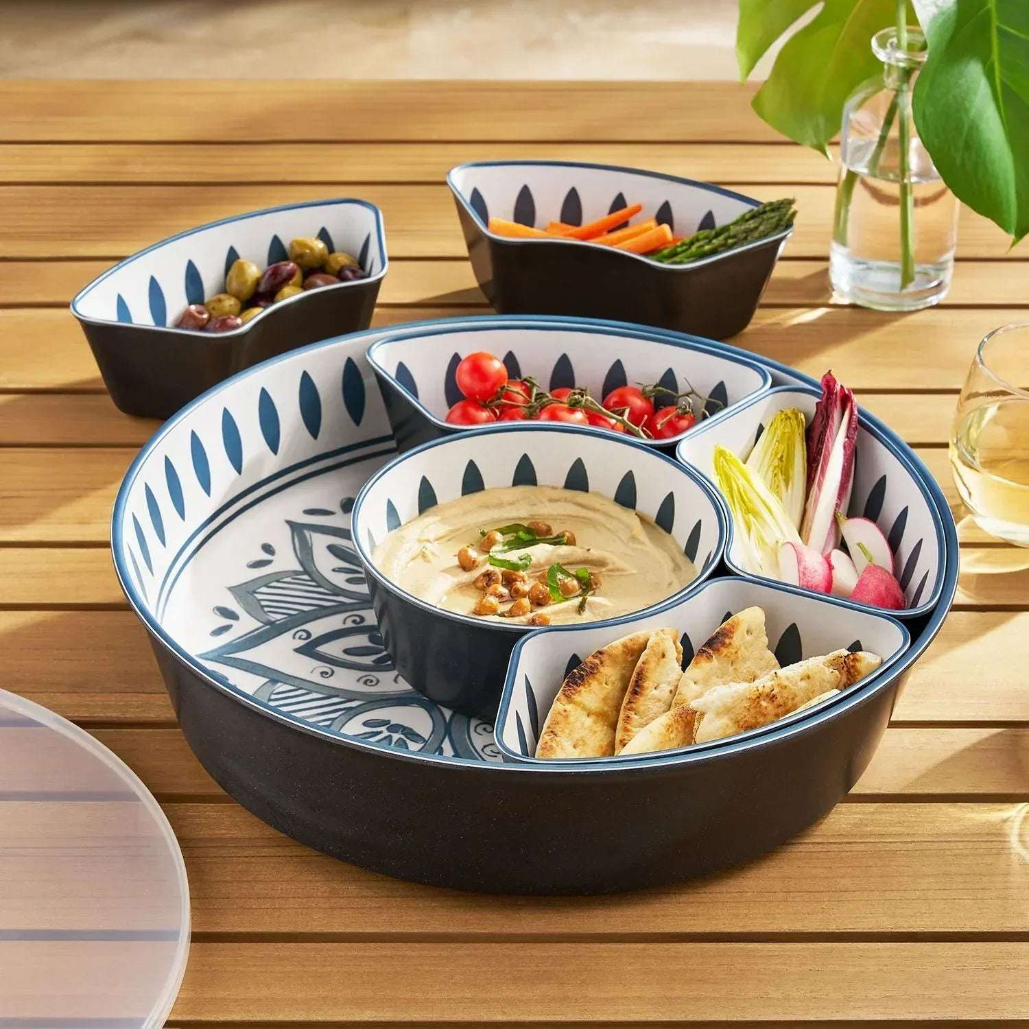 Member's Mark Bamboo Melamine 6-Section Serving Platter with Lazy Susan Base and Storage Lid - Image 13