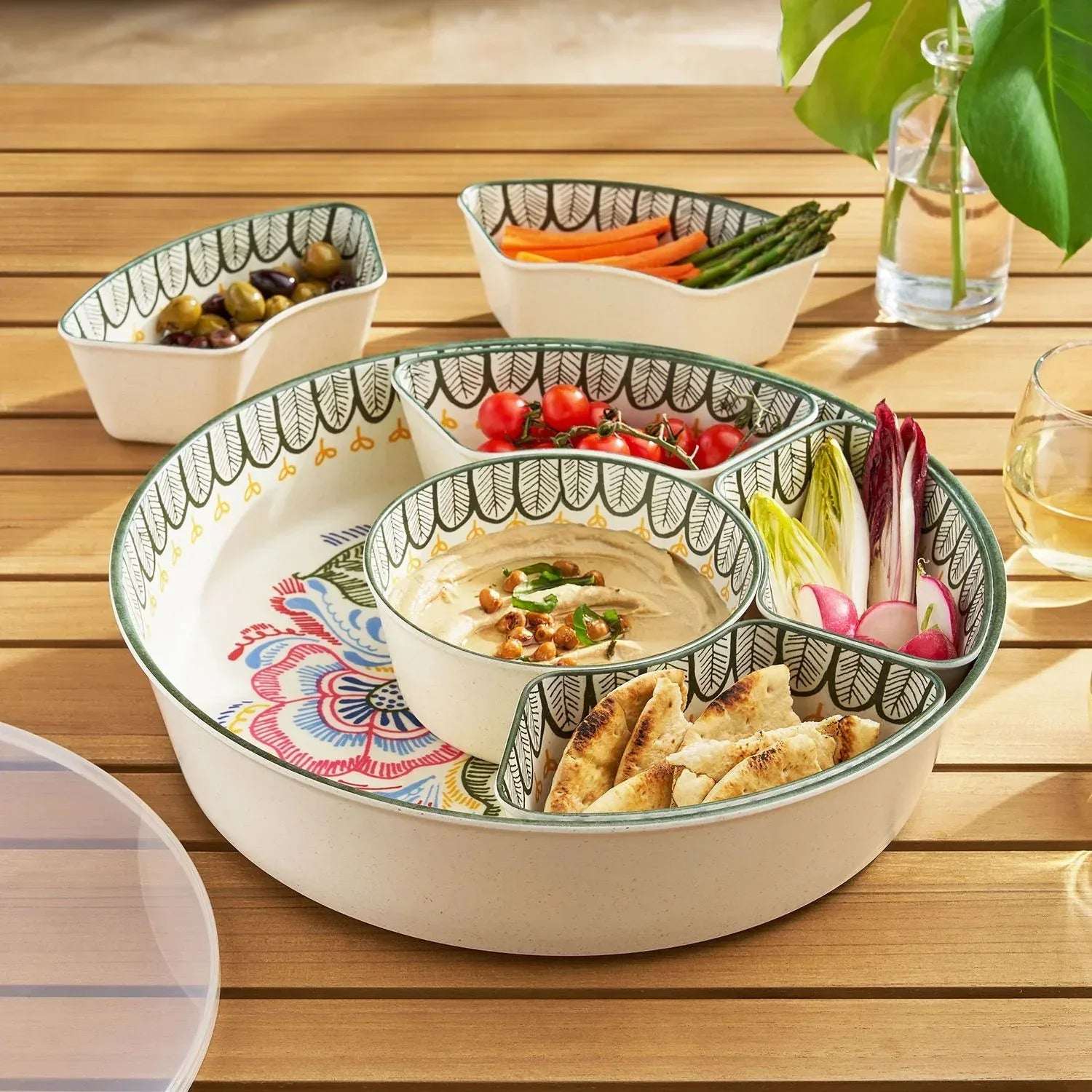 Member's Mark Bamboo Melamine 6-Section Serving Platter with Lazy Susan Base and Storage Lid - Image 19