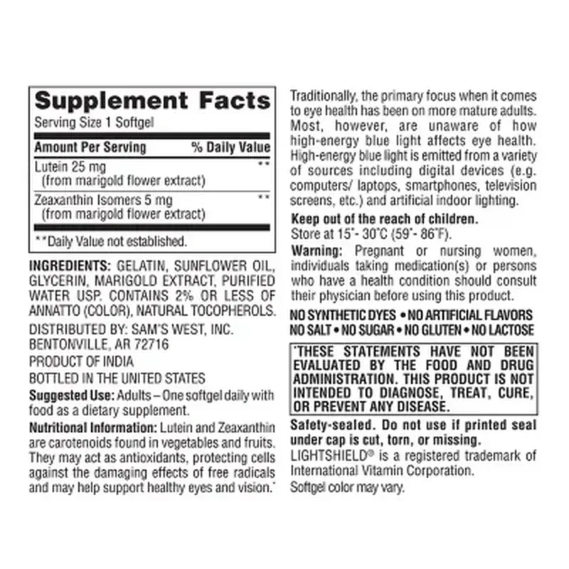 Member'S Mark Eye Health Softgels, Lutein 25 Mg and Zeaxanthin 5 Mg, 150 Ct. - Image 2
