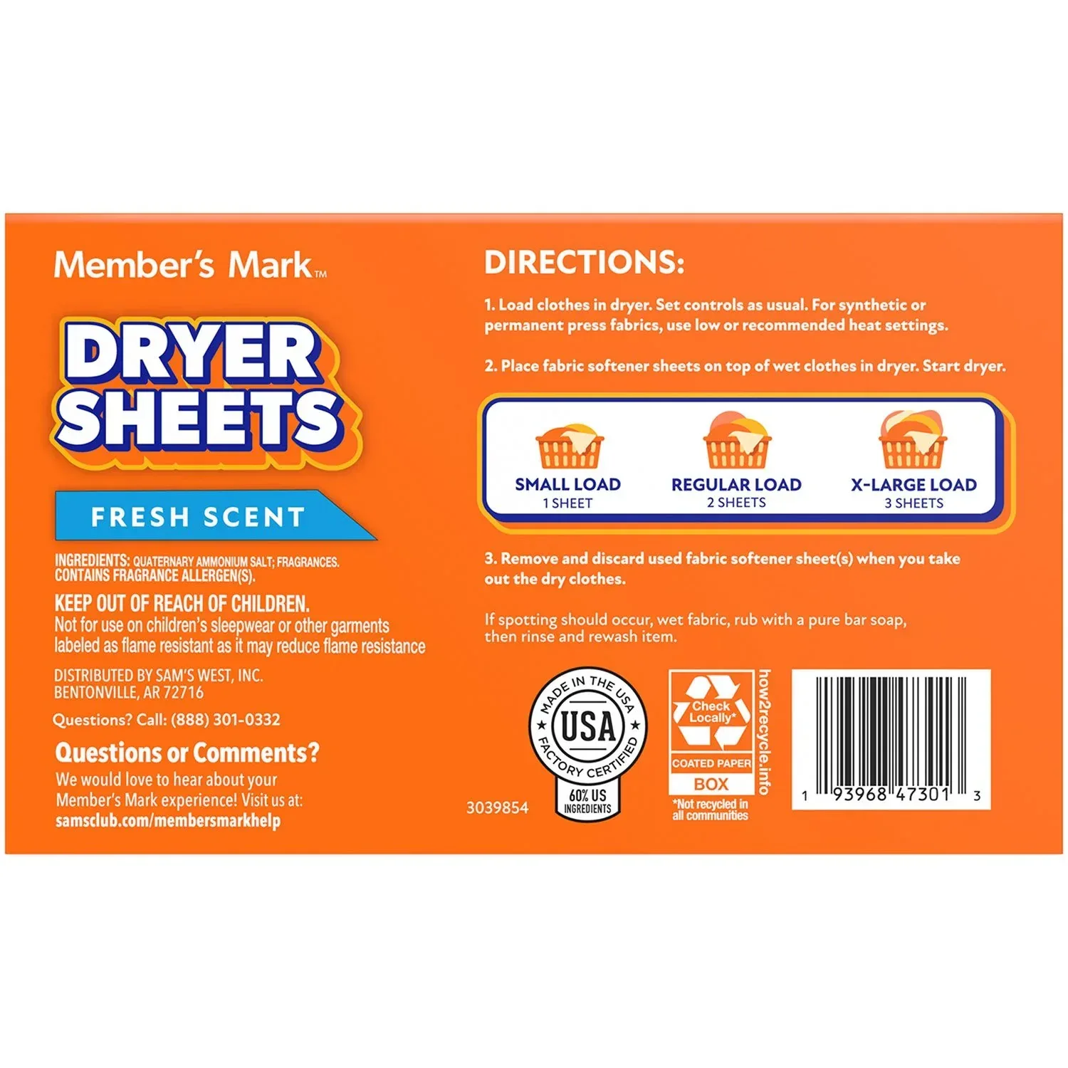 Member's Mark Fabric Softener Dryer Sheets, Fresh Scent, 480 ct. - Image 2