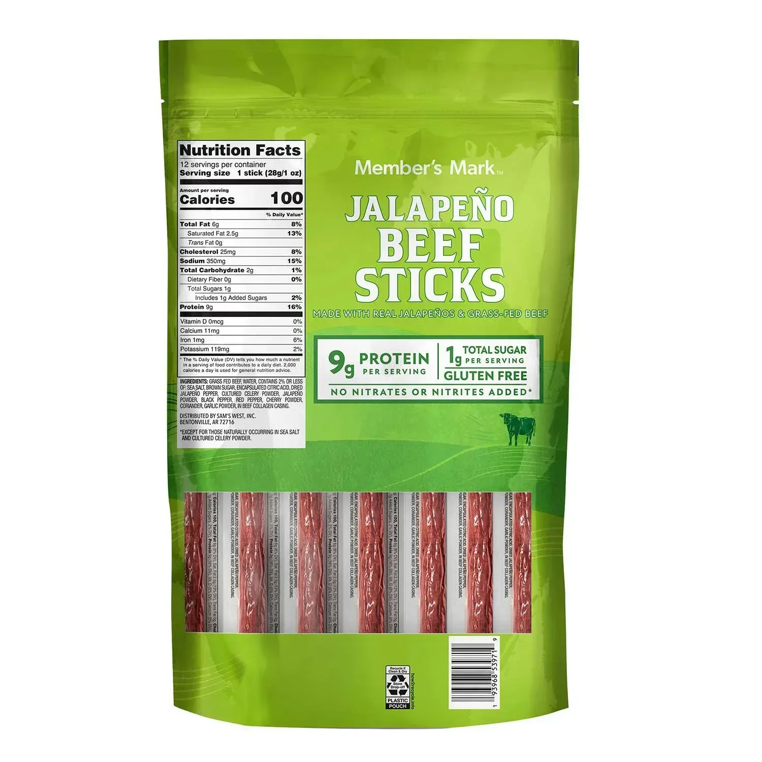 Member's Mark Jalapeño Grassfed Beef Sticks, 1 oz., 12 pk. - Image 5