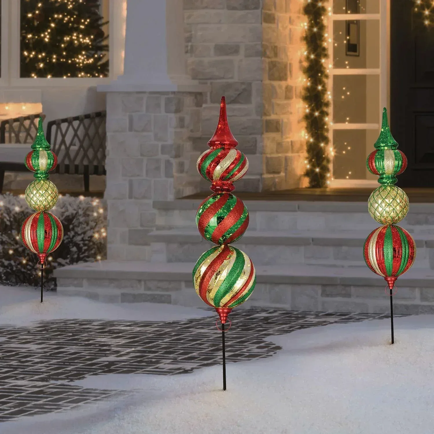 Member's Mark Jumbo Pre-Lit Shatterproof Ornament Stake Lights, Set of 3 - Image 2