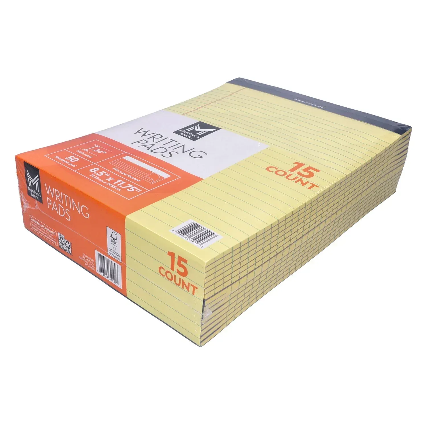 Member'S Mark Legal Writing Pad - Perforated Canary 15-Pack - Image 2