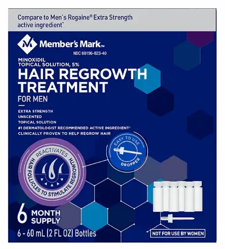 Member’s Mark Minoxidil 5% Hair Regrowth Treatment for Men, Unscented, 2 oz, 6 Pack