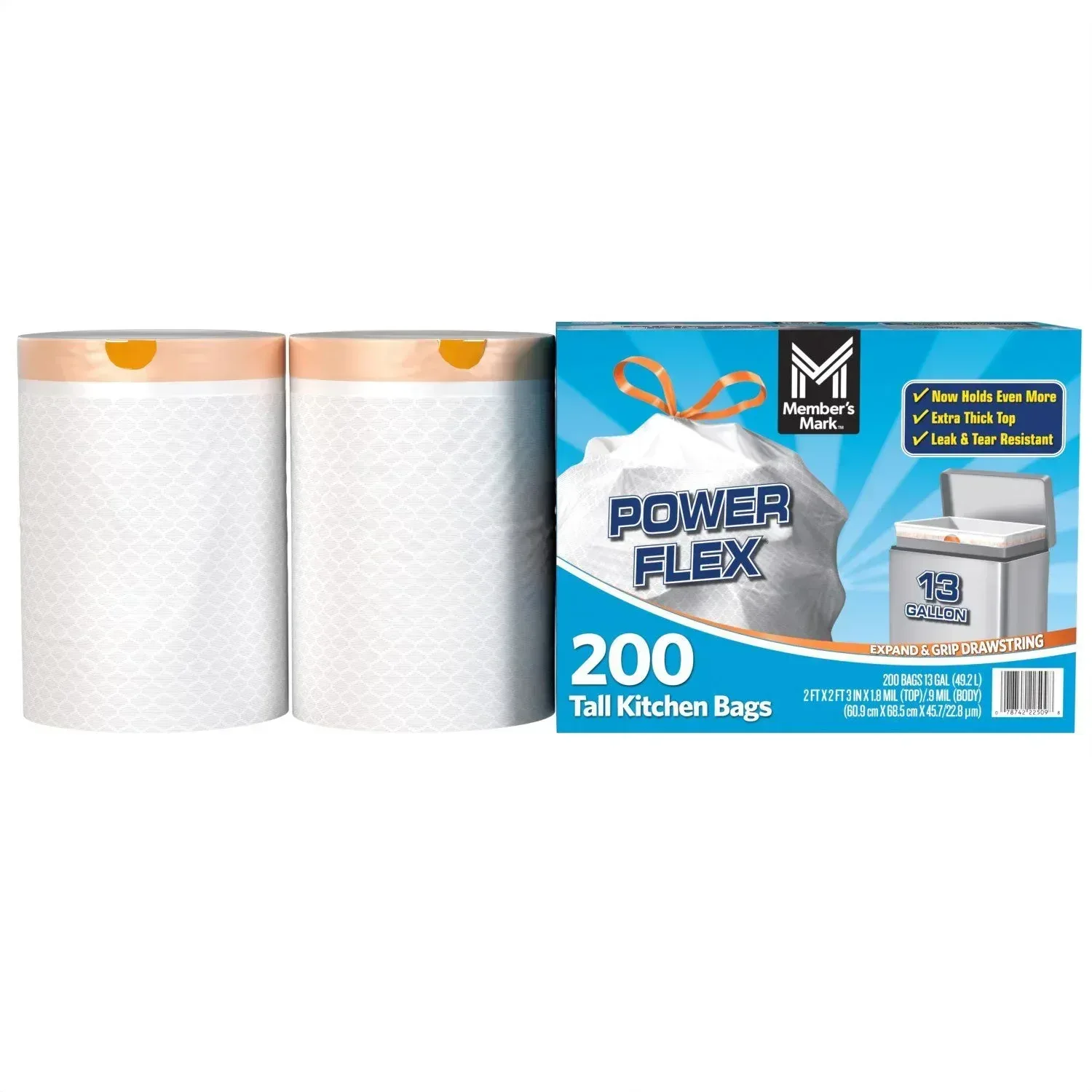 Member's Mark Power Flex 13-Gallon Tall Kitchen Trash Bags, 200 ct. - Image 2