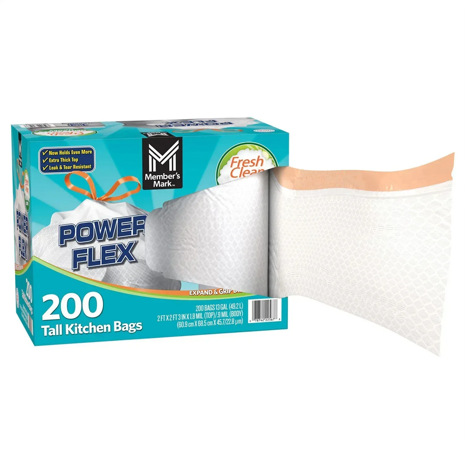 Member's Mark Power Flex 13-Gallon Tall Kitchen Trash Bags, Fresh Scent, 200 ct. - Image 3
