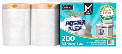 Member's Mark Power Flex Tall Kitchen Drawstring Trash Bags, Fresh Scent 13 gal., 200 ct. - Image 2