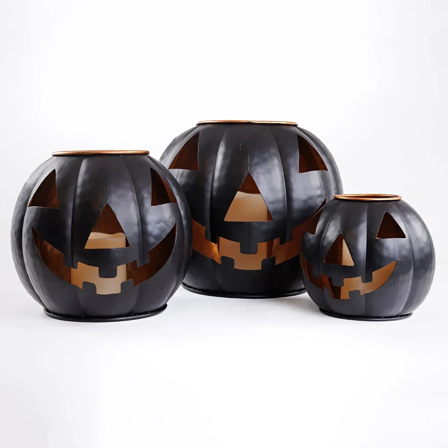Member's Mark Pre-Lit Black Metal Jack-O-Lantern, Set of 3 - Image 6