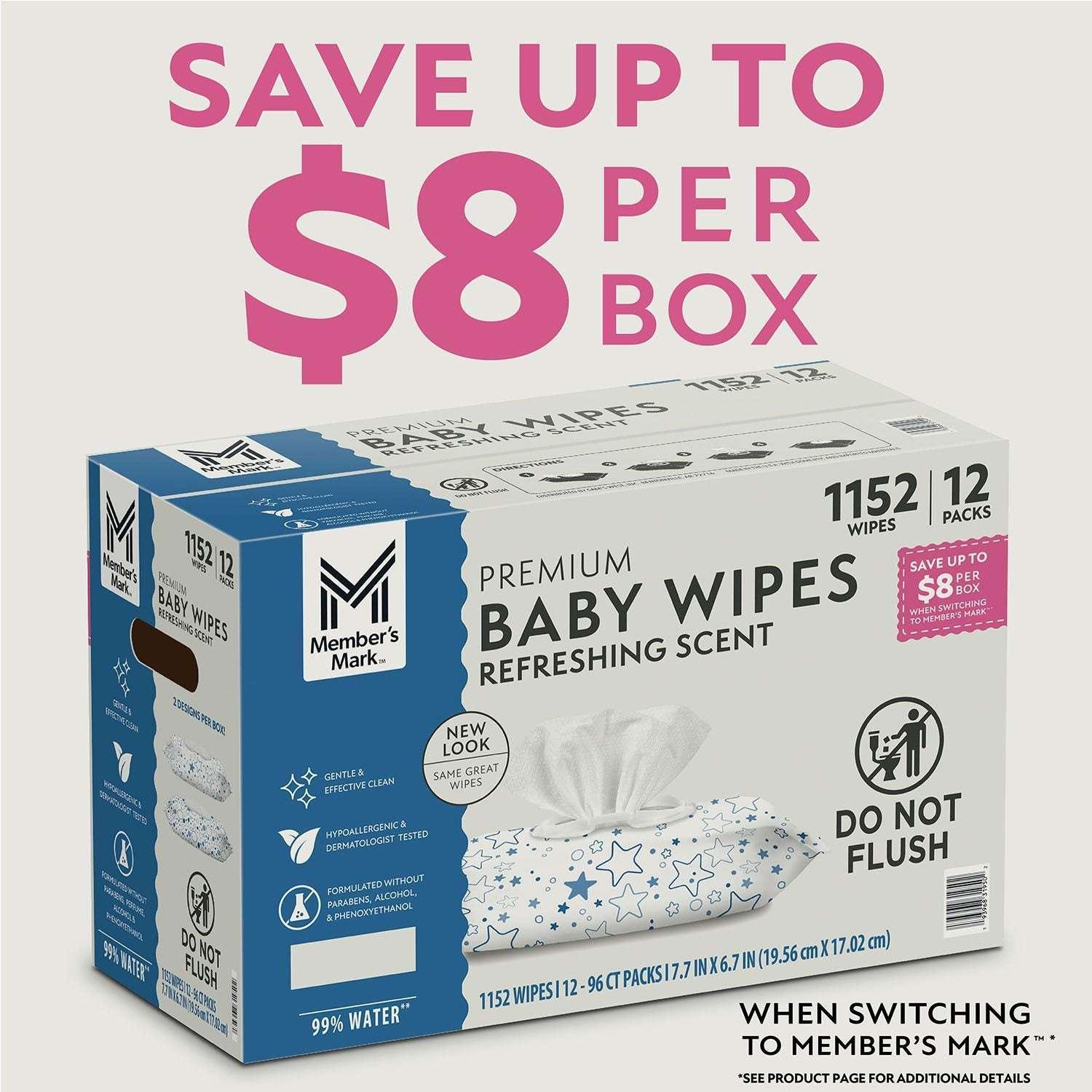 Member's Mark Premium Baby Wipes, Refreshing Clean Scent, 12 pk., 1152 Wipes - Image 3