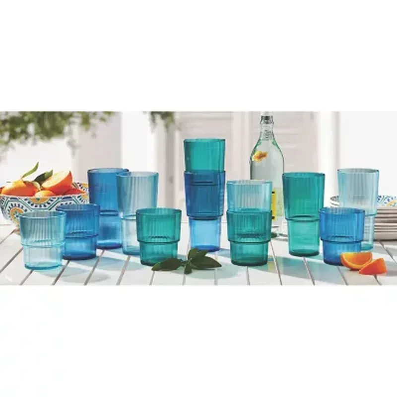 Member'S Mark Shatterproof 12-Piece Drinkware Set Ribbed (Assorted Colors)