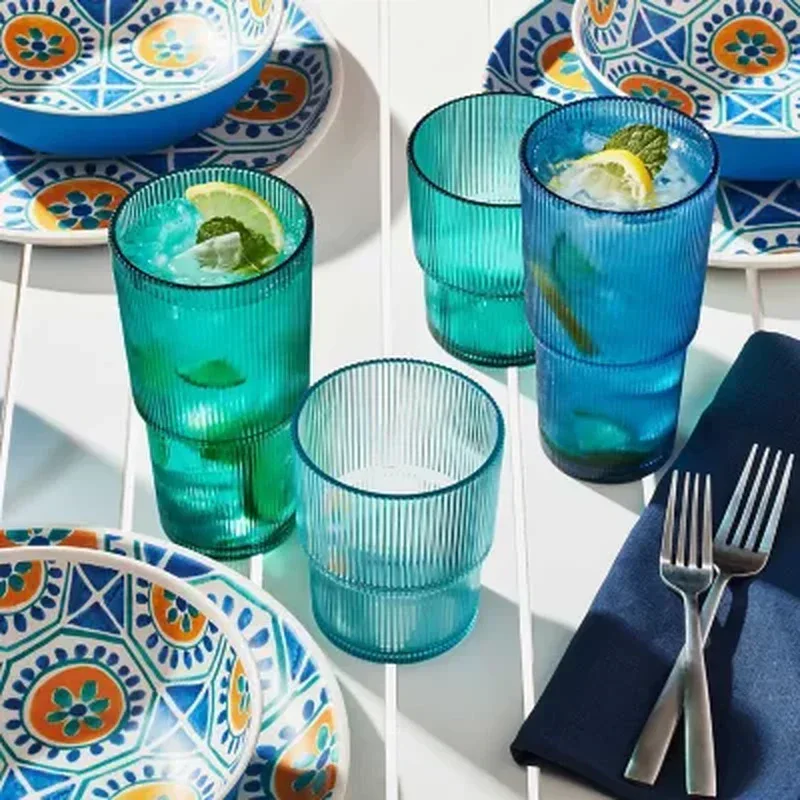 Member'S Mark Shatterproof 12-Piece Drinkware Set Ribbed (Assorted Colors) - Image 5