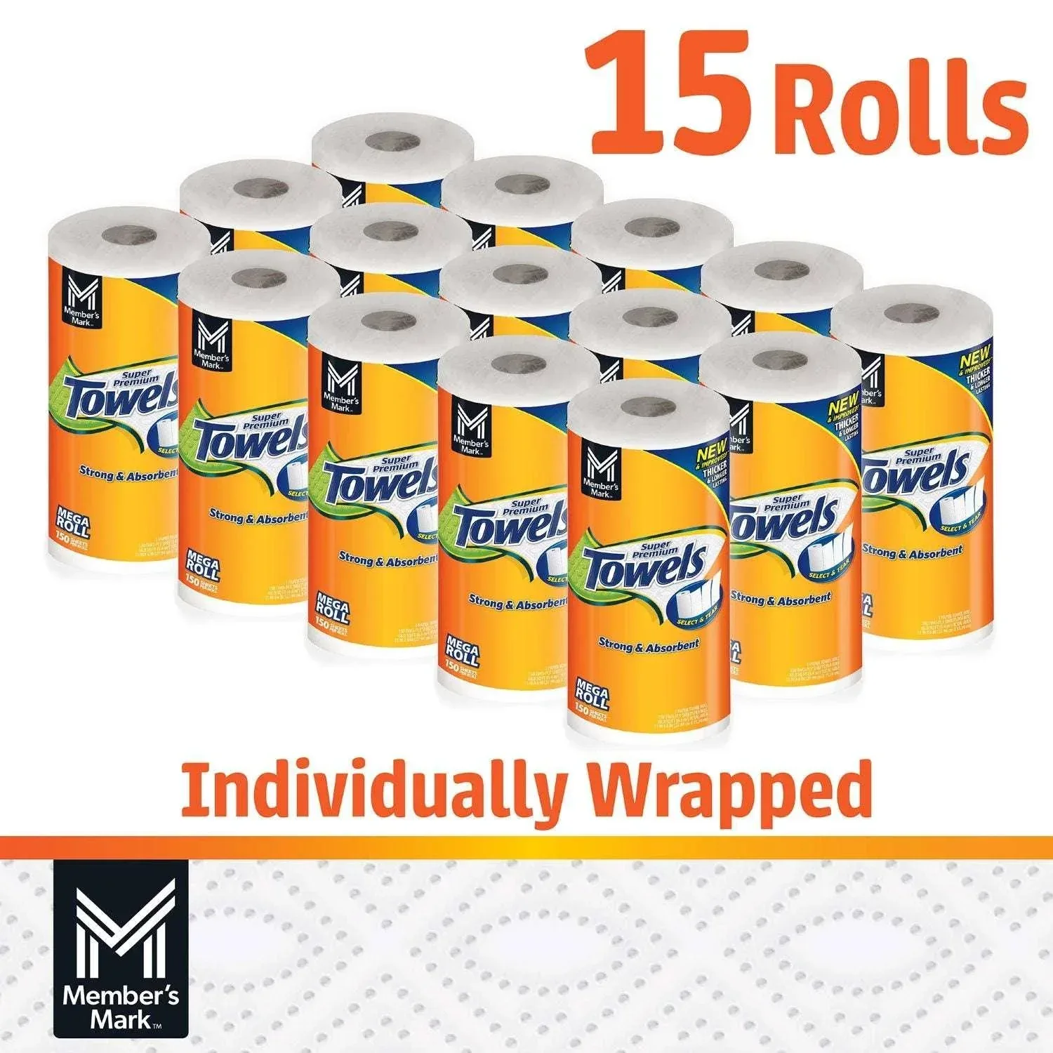 Member's Mark Super Premium 2-Ply Select & Tear Paper Towels 150 sheets/roll, 15 rolls - Image 2