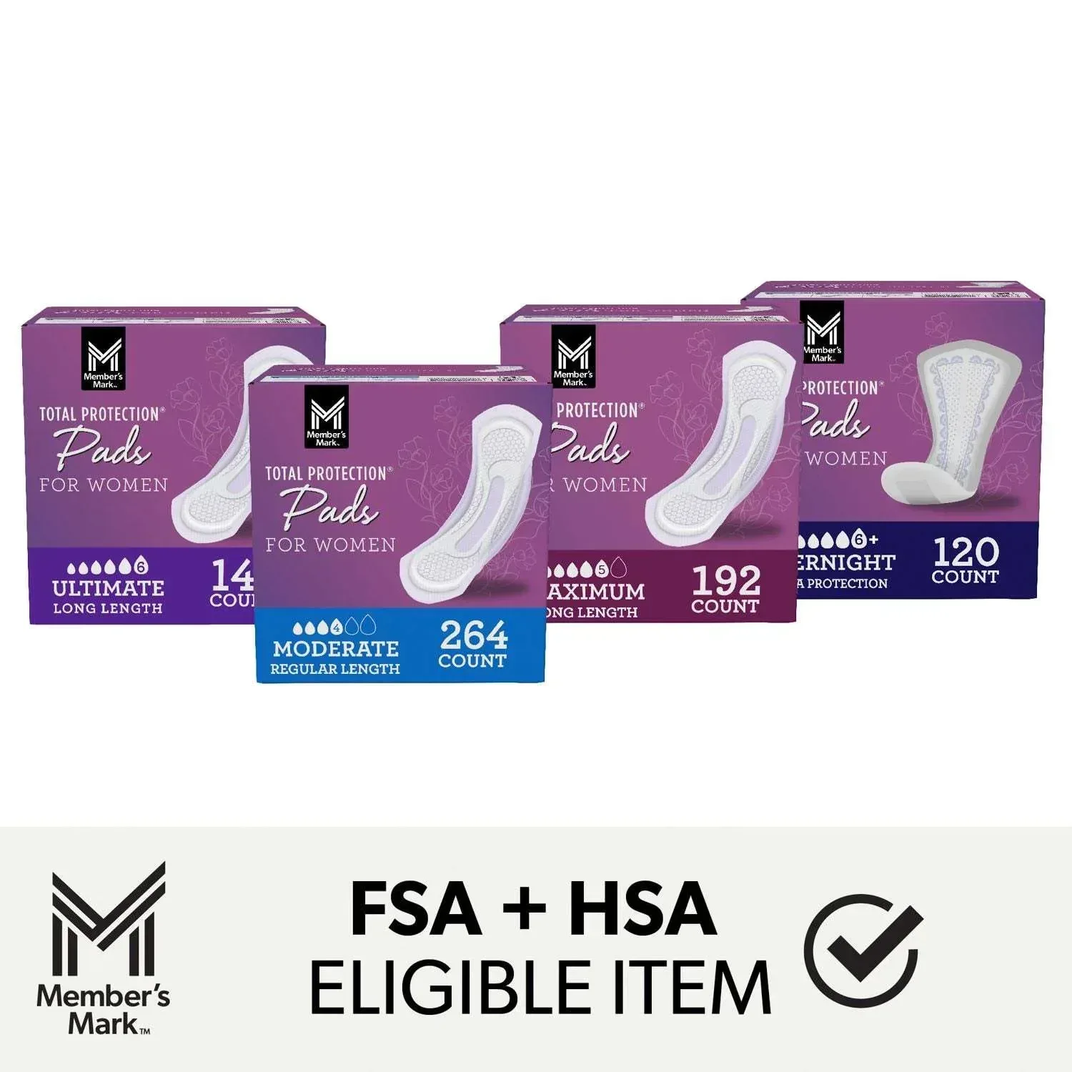 Member's Mark Total Protection Maximum Long Pads, 5 Drop, 192 ct. - Image 7