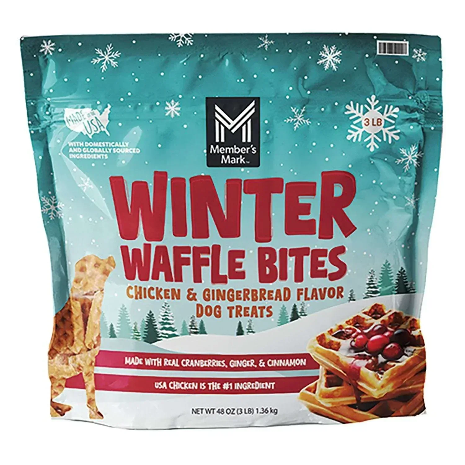 Member's Mark Winter Waffles Chicken & Gingerbread Flavor Dog Treats, 3lb