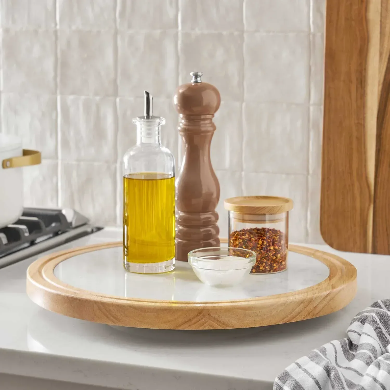 Member's Mark Wood & Marble Lazy Susan - Image 2