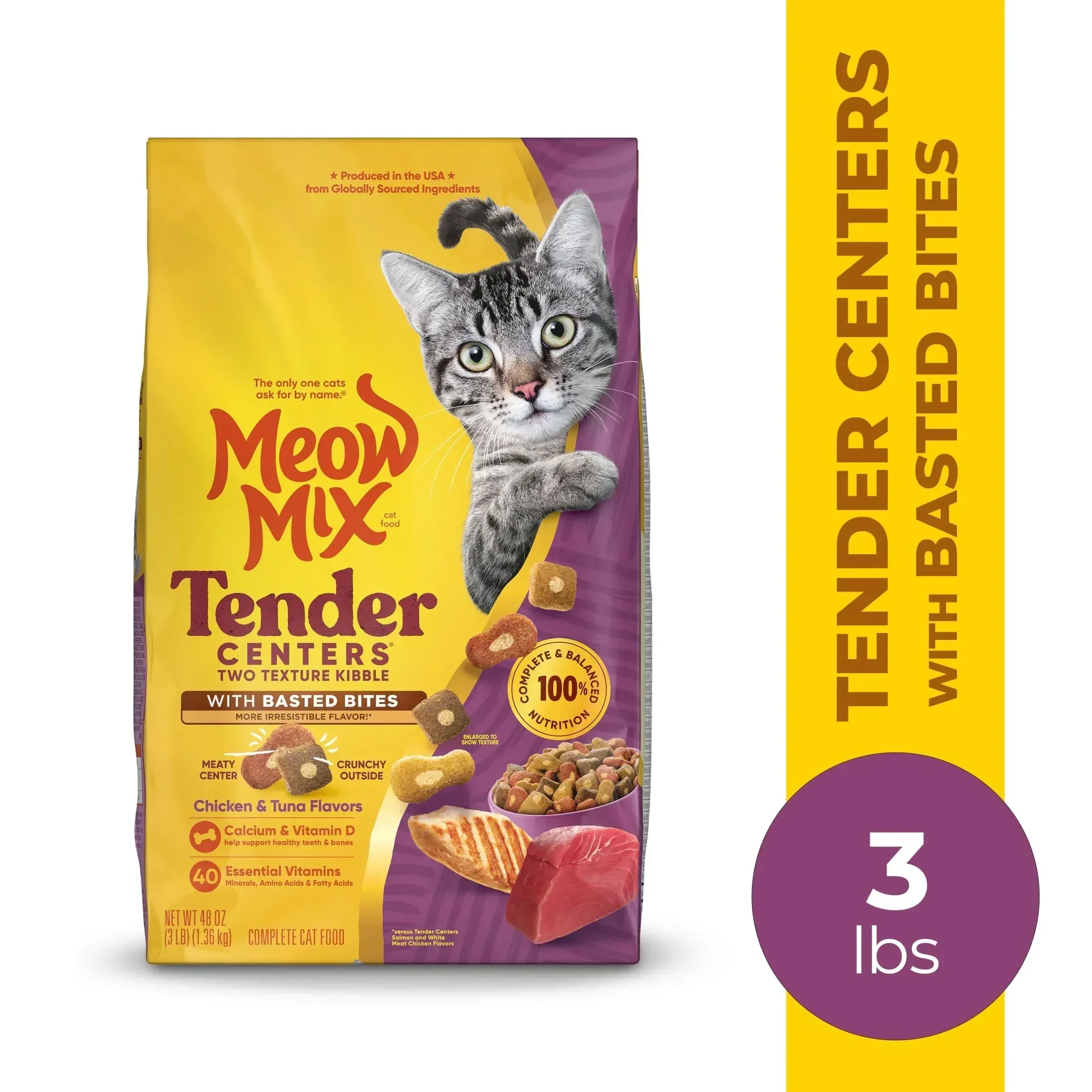 Meow Mix Tender Centers with Basted Bites, Chicken & Tuna Flavors, Dry Cat Food, 3 lb. Bag - Image 2