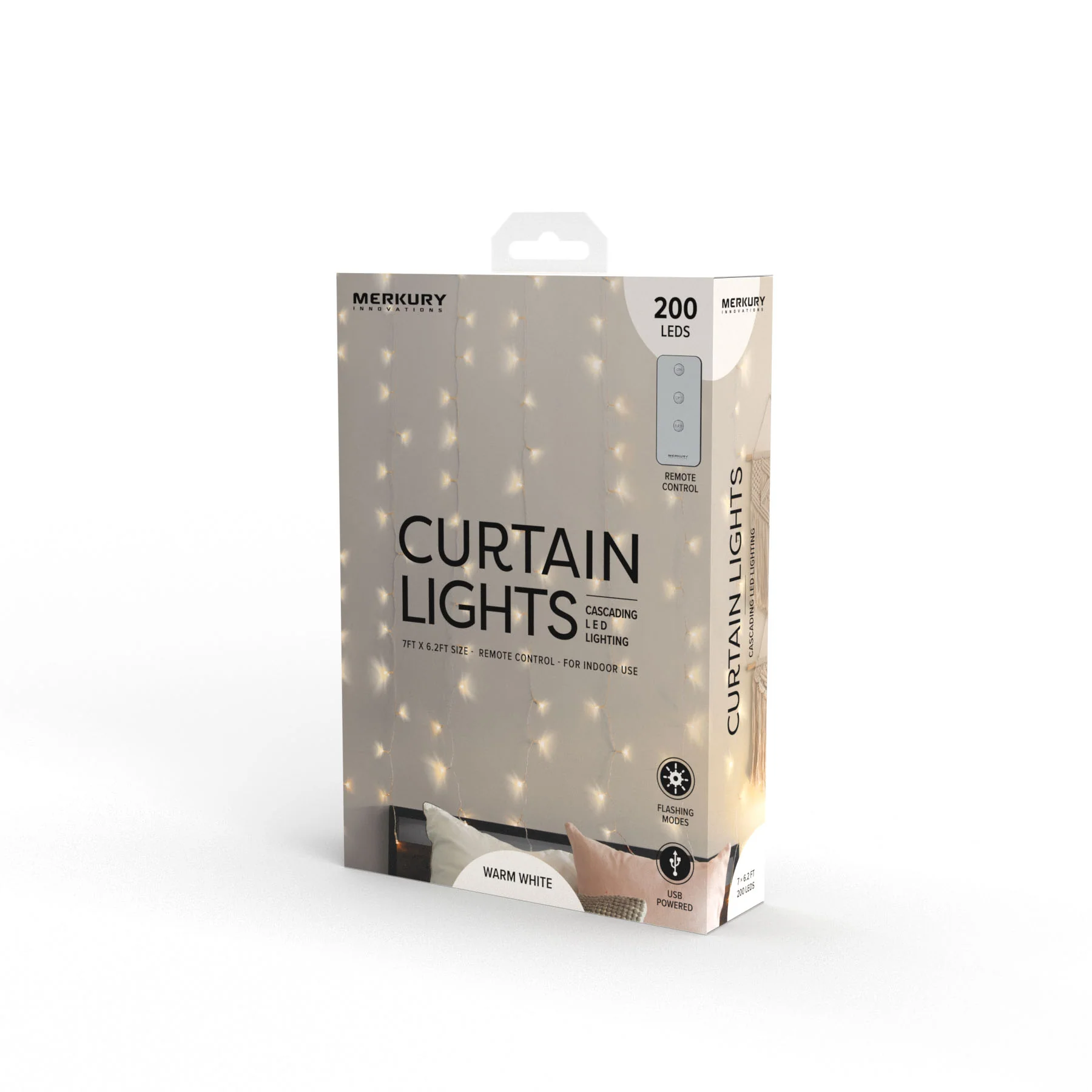 Merkury Innovations 200-Count Warm White LED Curtain String Lights with Remote, USB-Powered, Indoor Use, 7 ft x 6.2 ft, - Image 2
