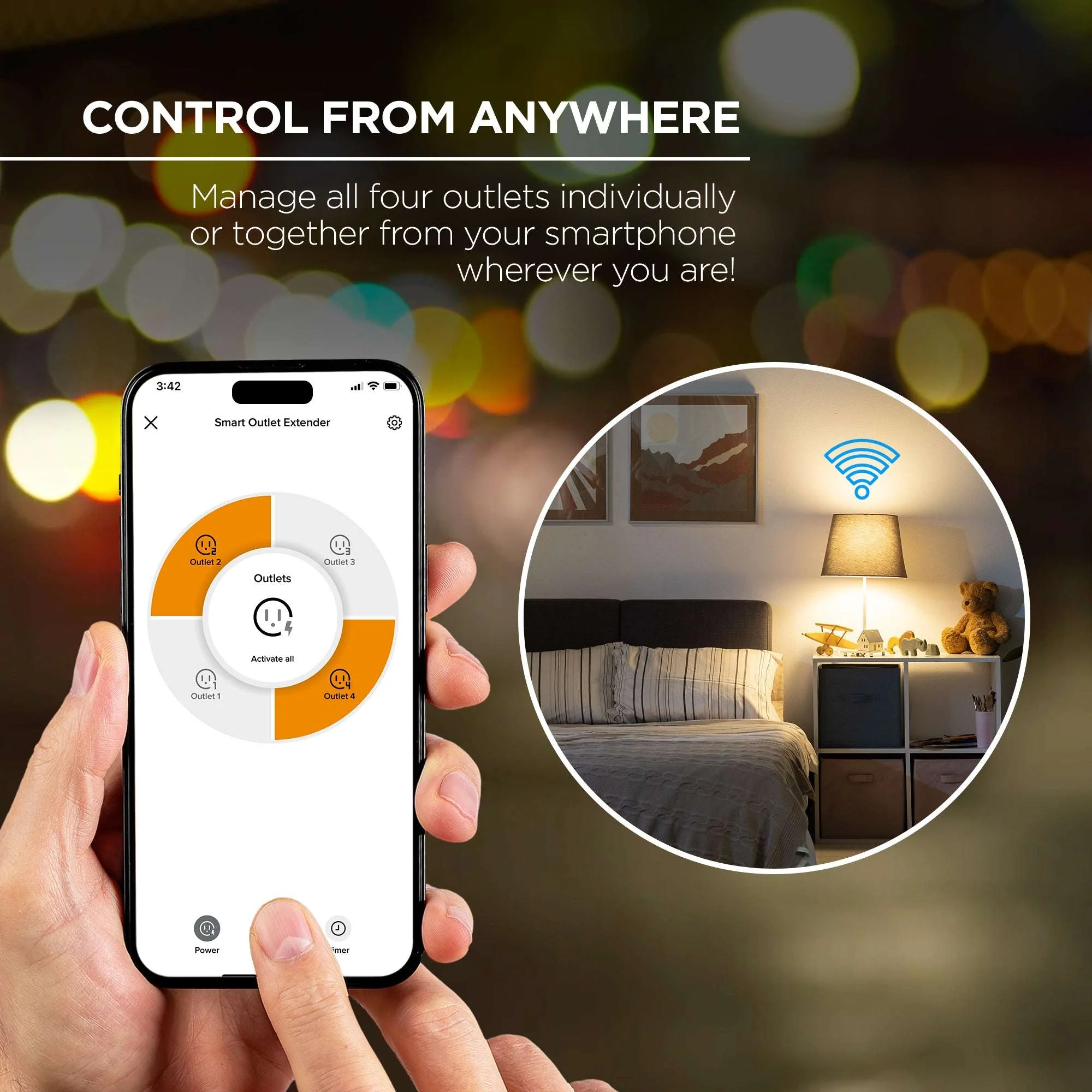 Merkury Innovations Smart 4-Outlet Wall Extender, 15A 1800W, Wi-Fi Enabled, Works with Alexa & Google Assistant – White - Image 3