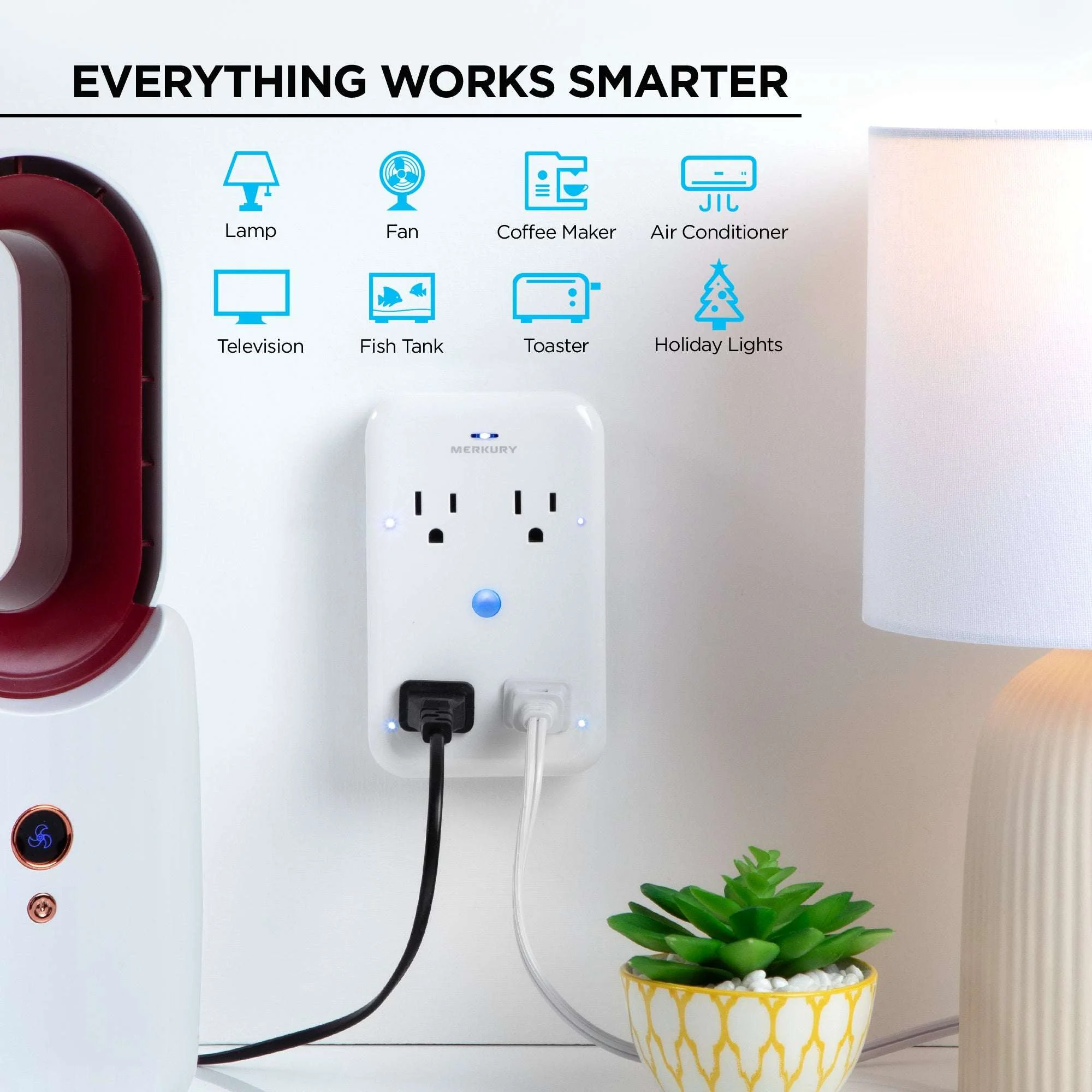 Merkury Innovations Smart 4-Outlet Wall Extender, 15A 1800W, Wi-Fi Enabled, Works with Alexa & Google Assistant – White - Image 5